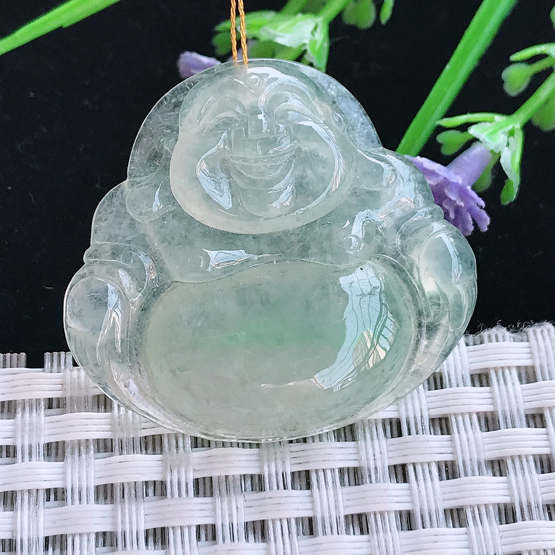 实拍A货翡翠32.6/35.5/5.9老坑冰种起胶冰晴佛公吊坠翡翠挂件