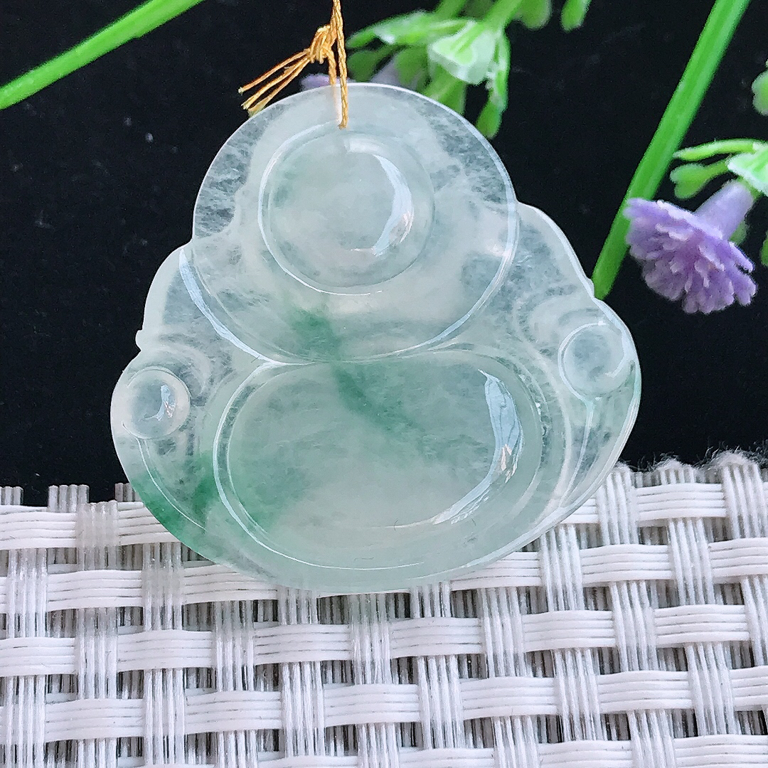 实拍A货翡翠31/32.6/6老坑冰种冰飘花佛公吊坠翡翠挂件