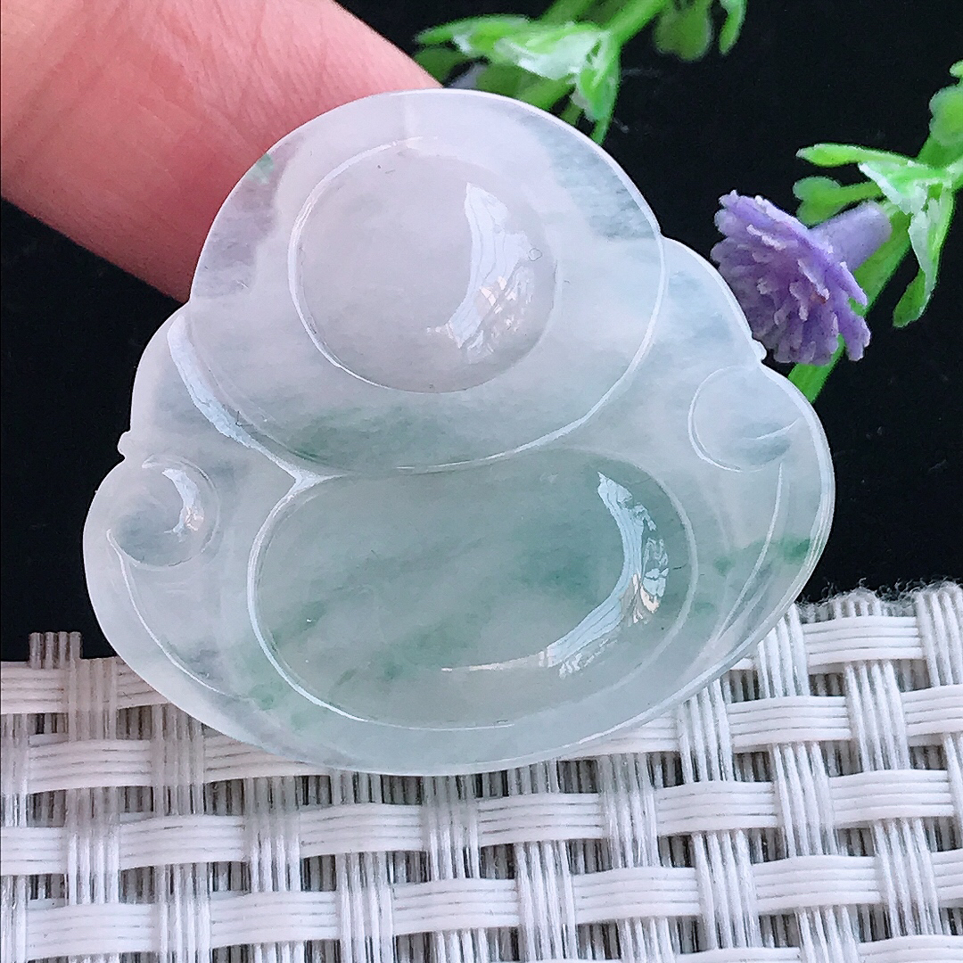 实拍A货翡翠31.8/34.8/6.2老坑冰胶水灵冰飘花佛公吊坠翡翠挂件