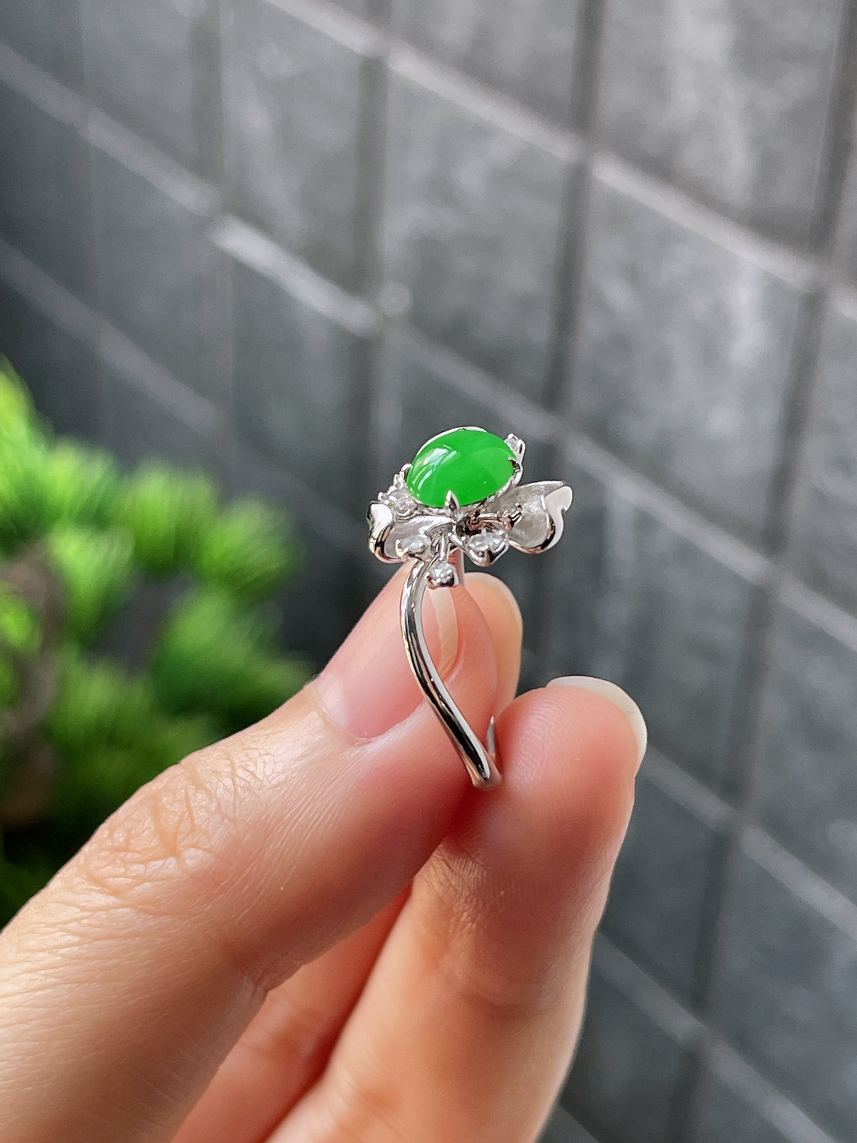 18k翡翠冰糯绿色戒指