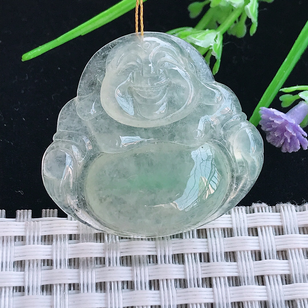 实拍A货翡翠32.6/35.5/5.9老坑冰种起胶冰晴佛公吊坠翡翠挂件