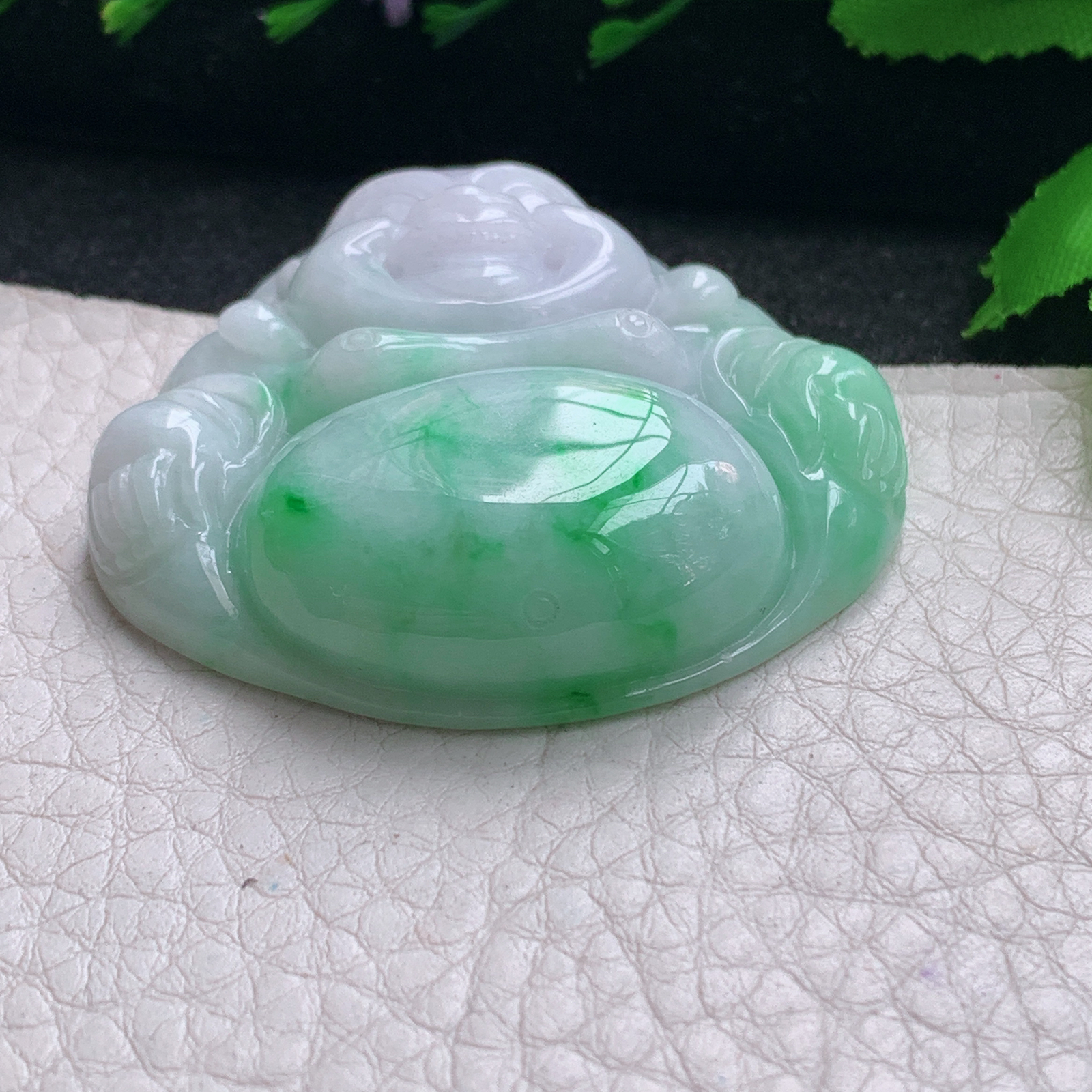 zen实拍45.5*47*12缅甸天然翡翠a货精雕春带彩大佛公玉项坠 玉挂件