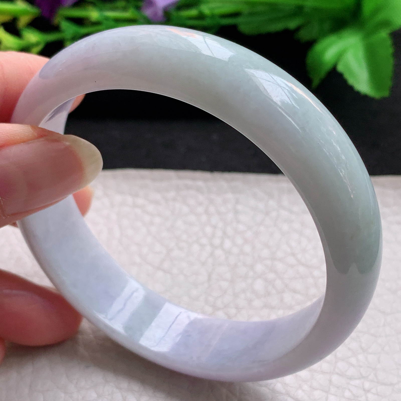 hh大圈口60.8*15.2*7.3轮胎镯 缅甸翡翠a货玉手镯精美淡春蓝彩正圈玉手环