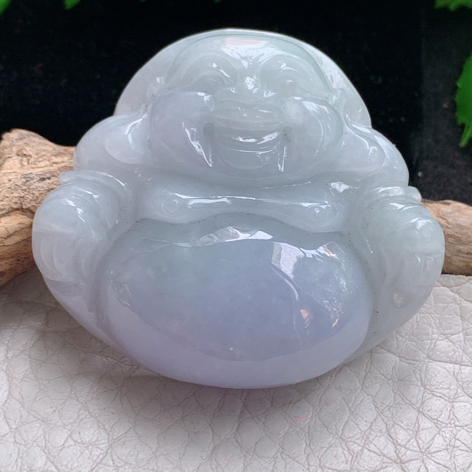 zen实拍41.5*46*12.5缅甸天然翡翠a货精雕清爽紫罗兰佛公玉项坠 玉挂件