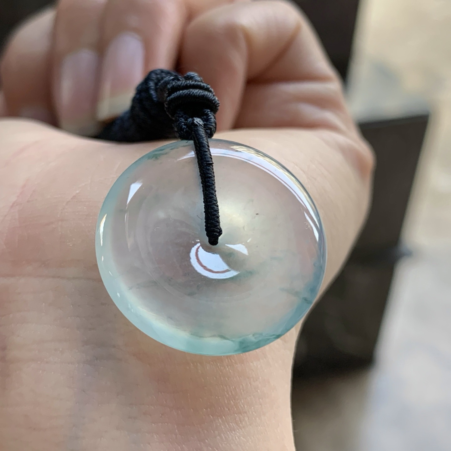 冰蓝花平安扣^_^透亮 尺寸25.5-4.6