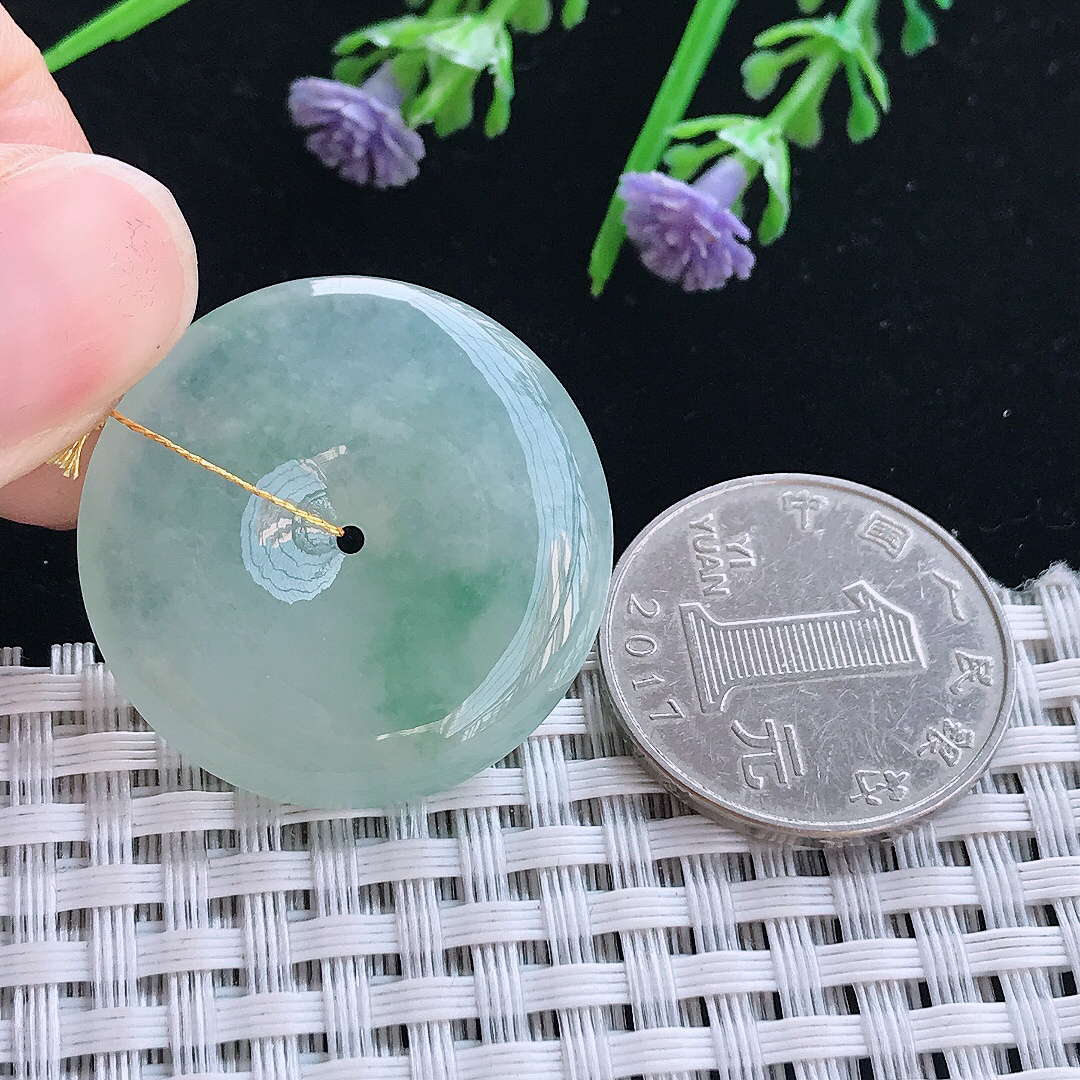 实拍A货翡翠30.2/5.8老坑冰胶水灵冰晴平安扣吊坠翡翠挂件