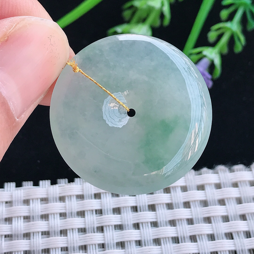 实拍A货翡翠30.2/5.8老坑冰胶水灵冰晴平安扣吊坠翡翠挂件