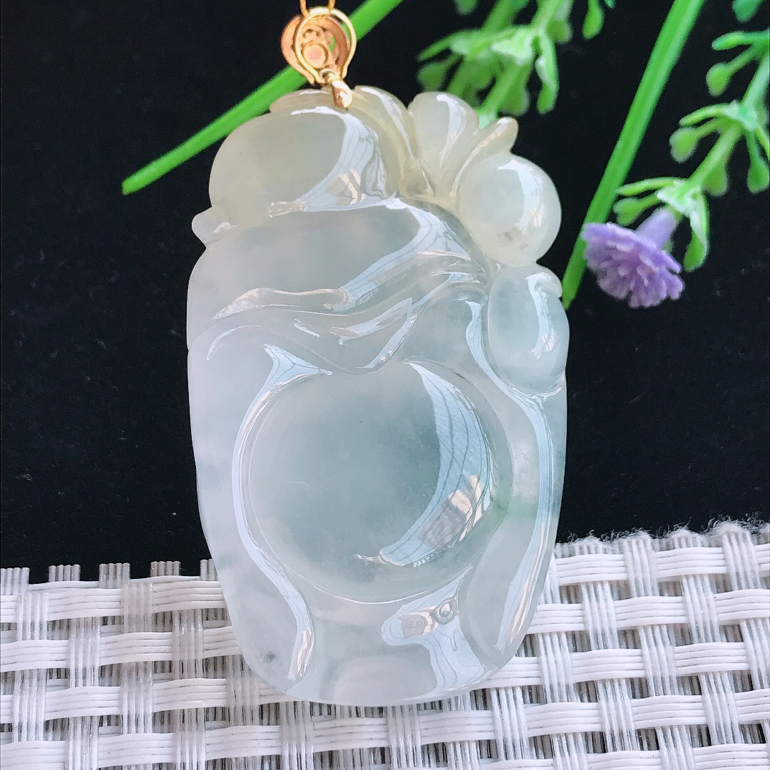 实拍A货翡翠48.8/30.8/9老坑18k金镶嵌冰胶果冻飘黄翡弥勒佛吊坠翡翠佛公挂件