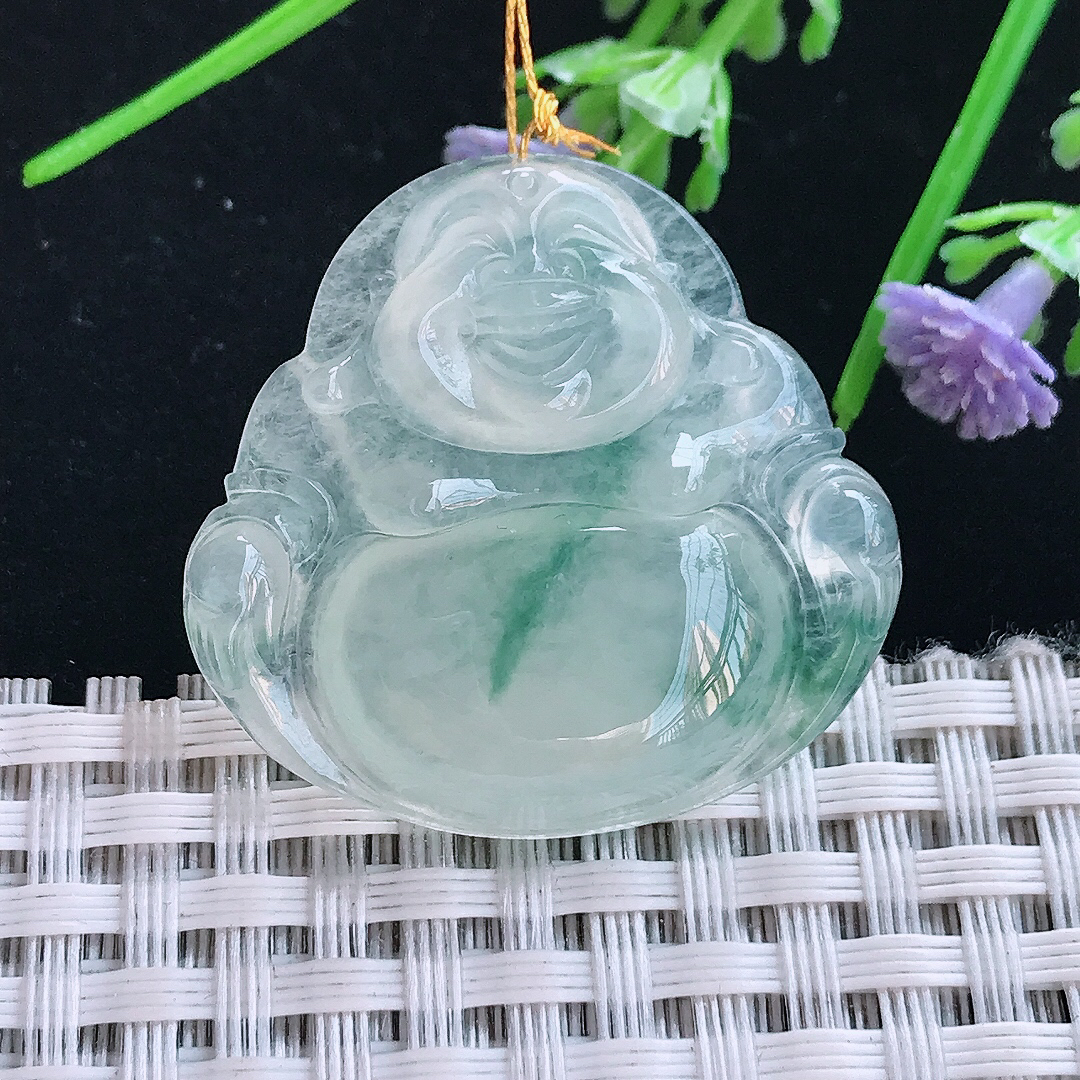 实拍A货翡翠31/32.6/6老坑冰种冰飘花佛公吊坠翡翠挂件