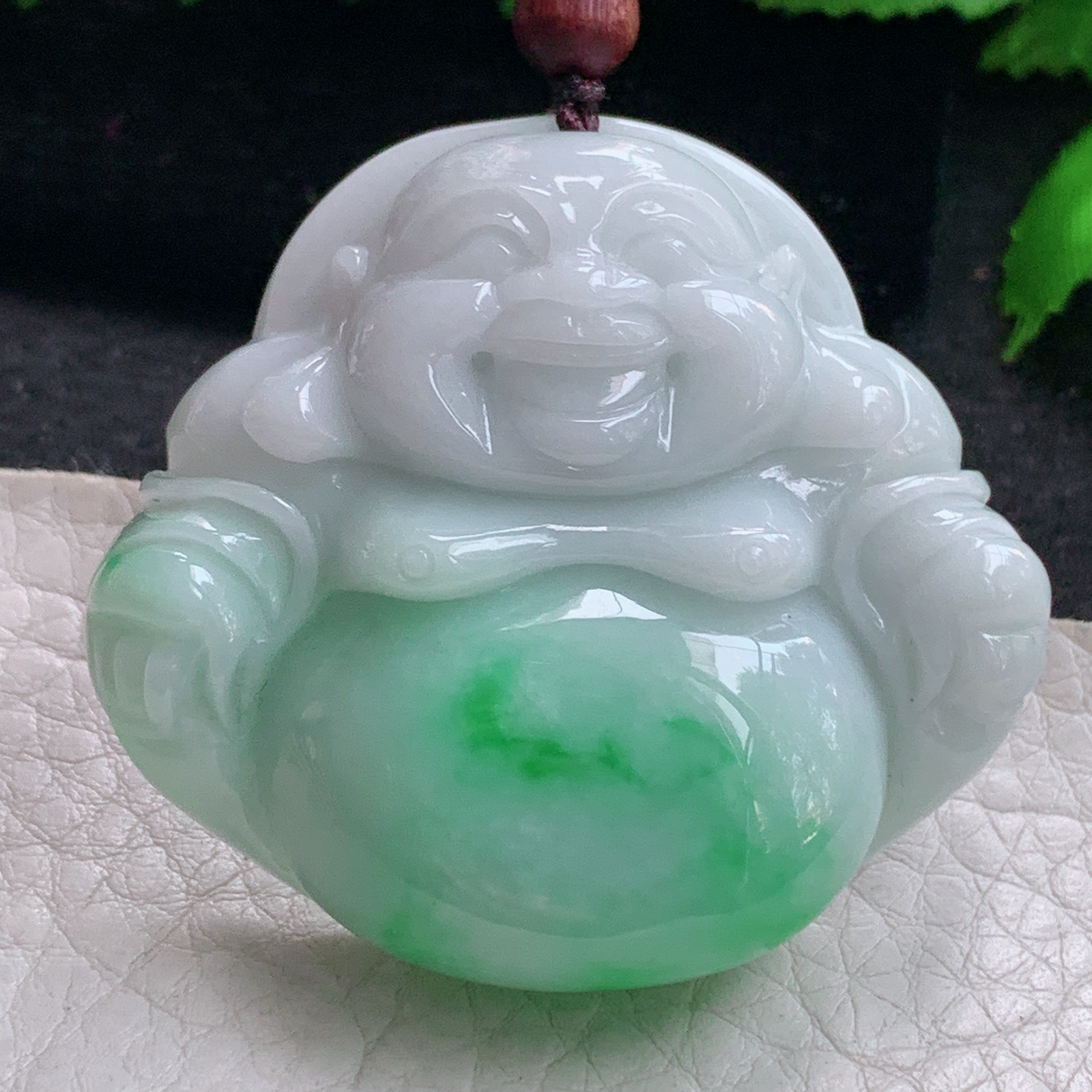 zen实拍44*48.2*13缅甸天然翡翠a货精雕飘阳绿佛公玉项坠 玉挂件