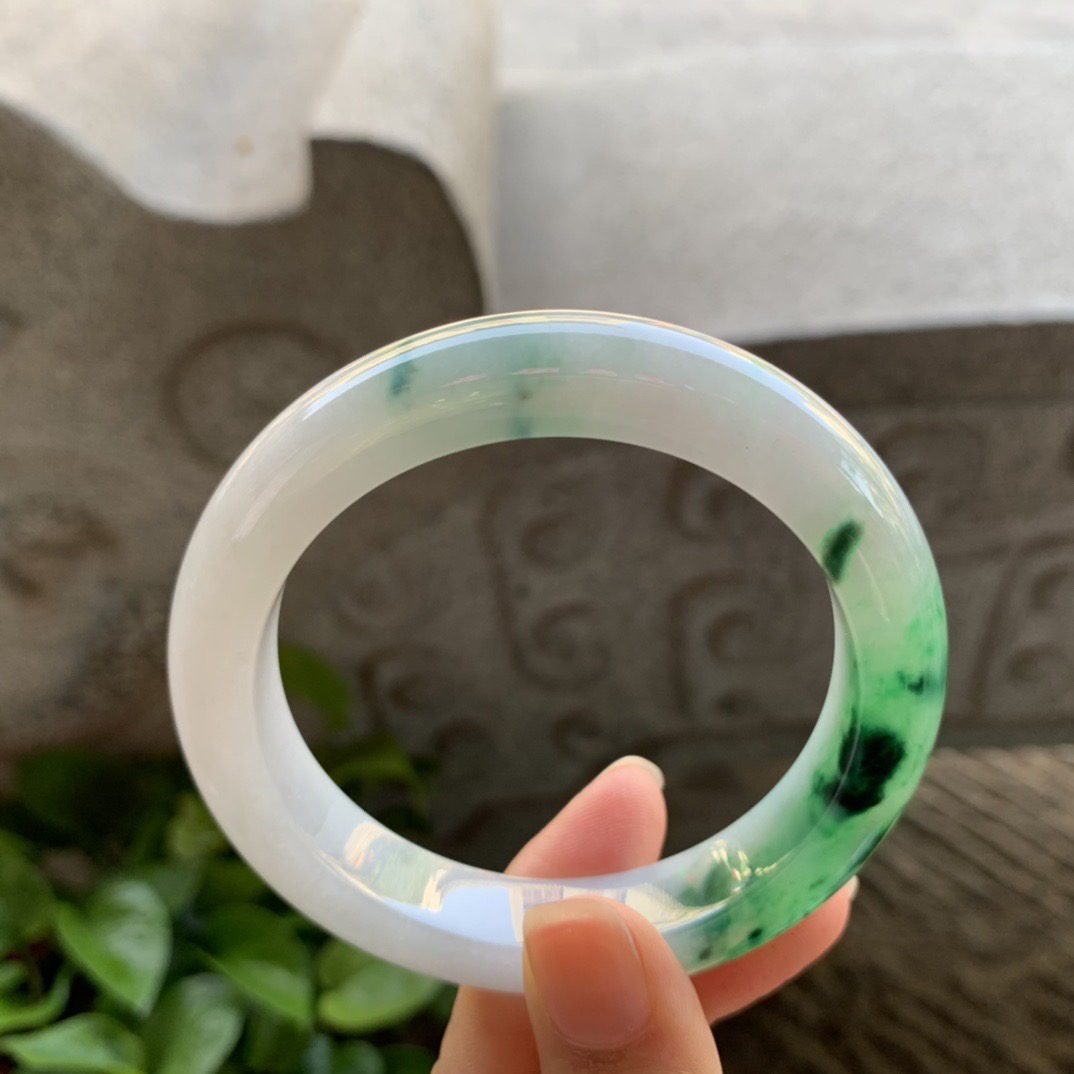 圈口56.4-12.3-9.5mm 【飘绿花正圈手镯】正圈56 57可戴