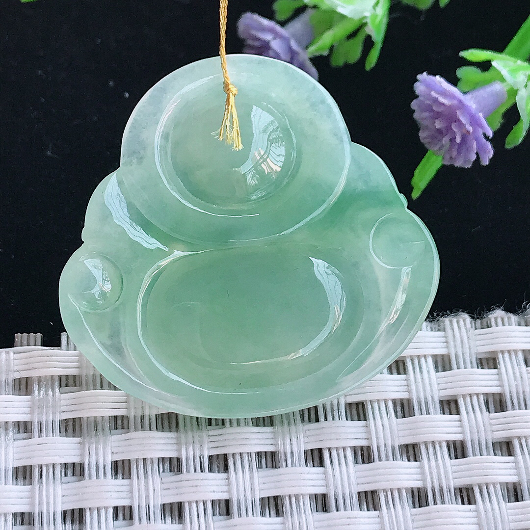 实拍A货翡翠31/32.8/6.1老坑冰胶水灵冰晴甜绿佛公吊坠翡翠玉佛挂件