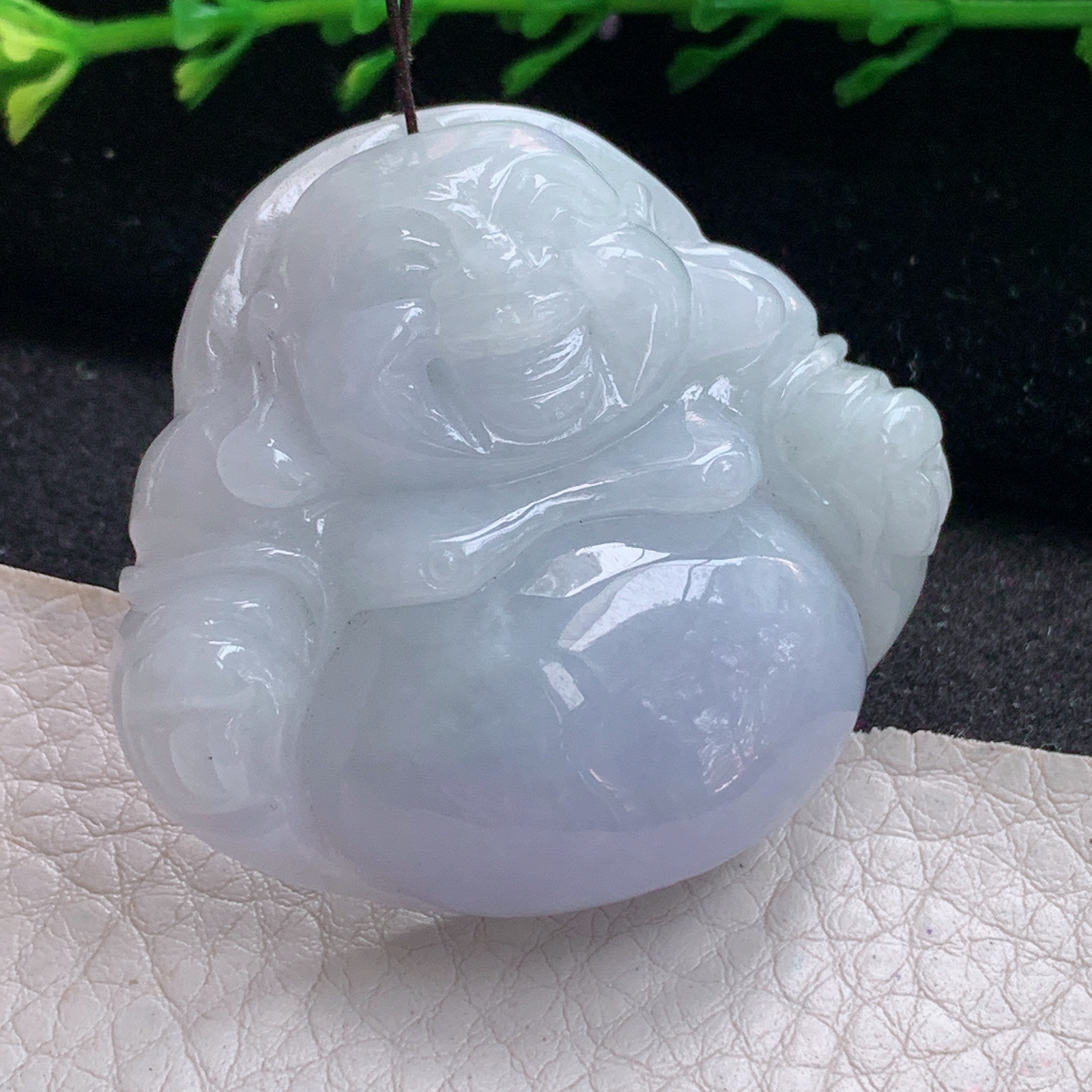 zen实拍41.5*46*12.5缅甸天然翡翠a货精雕清爽紫罗兰佛公玉项坠 玉挂件