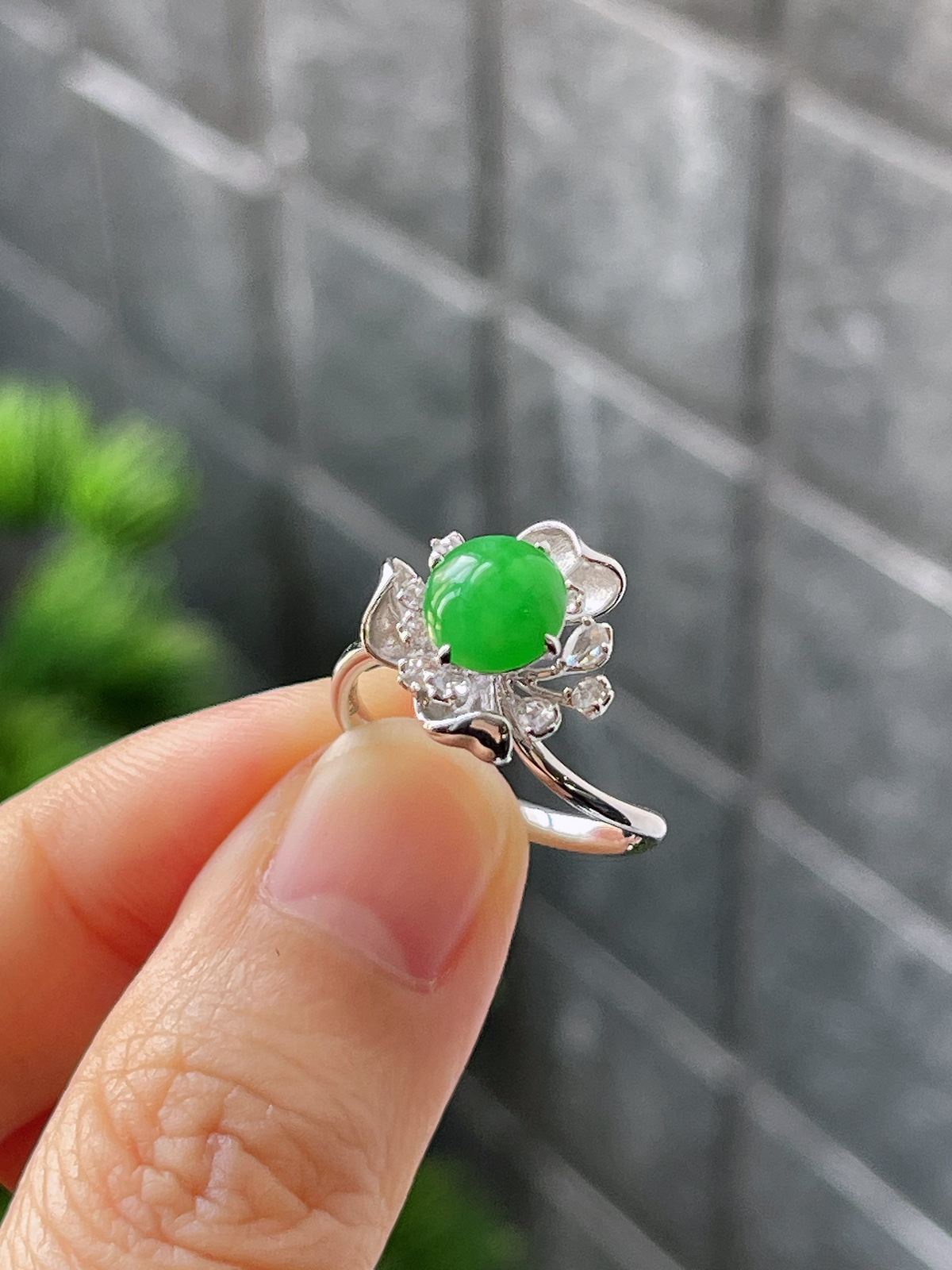 18k翡翠冰糯绿色花朵特色戒指