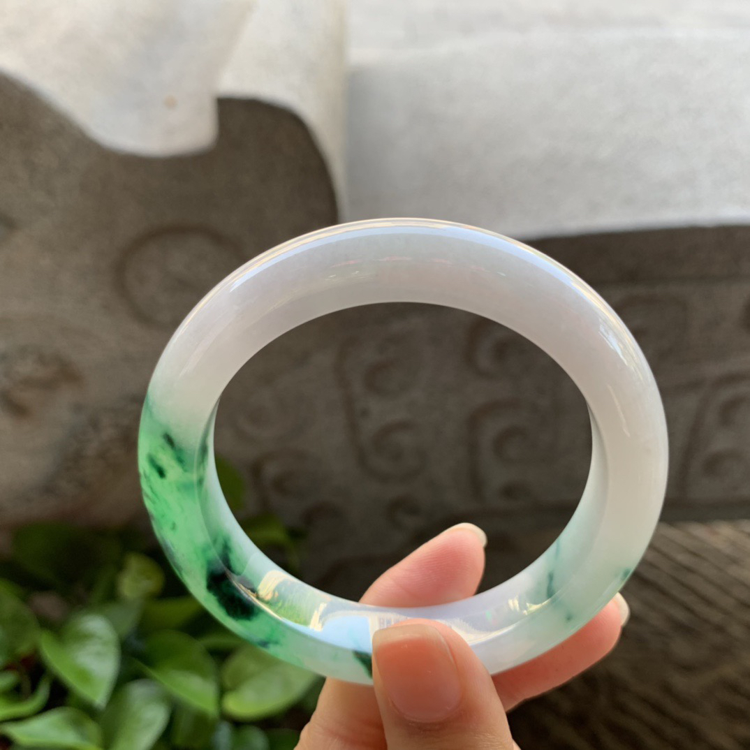 圈口56.4-12.3-9.5 【飘绿花正圈手镯】正圈56 57可戴