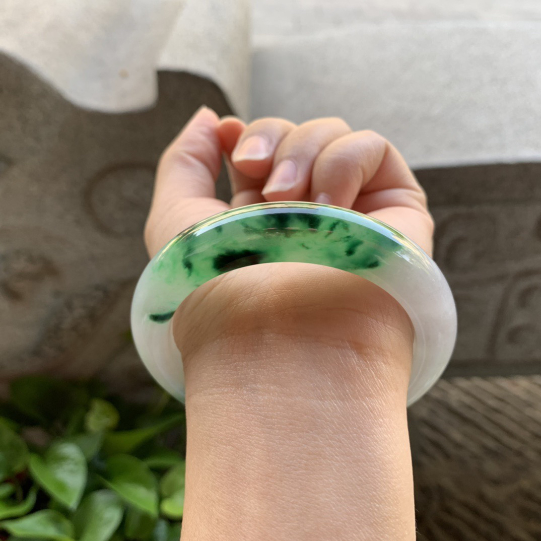 圈口56.4-12.3-9.5 【飘绿花正圈手镯】正圈56 57可戴