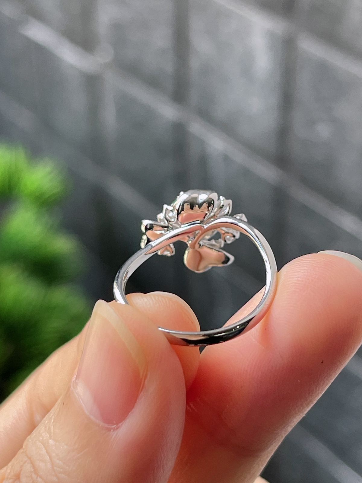 18k翡翠冰糯绿色花朵特色戒指