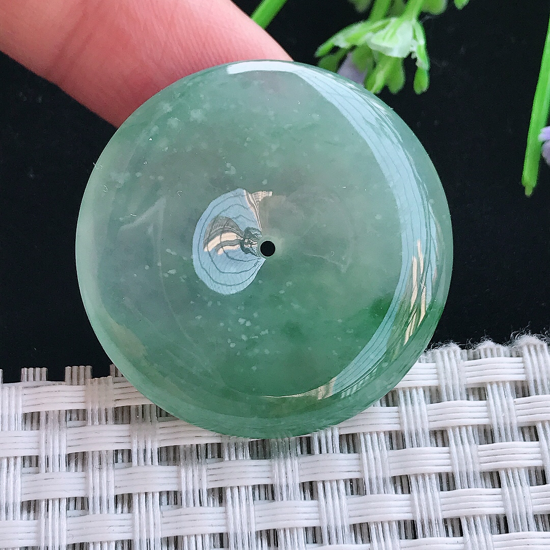 实拍A货翡翠34.3/6.1老坑冰胶果冻冰飘花平安扣吊坠翡翠挂件