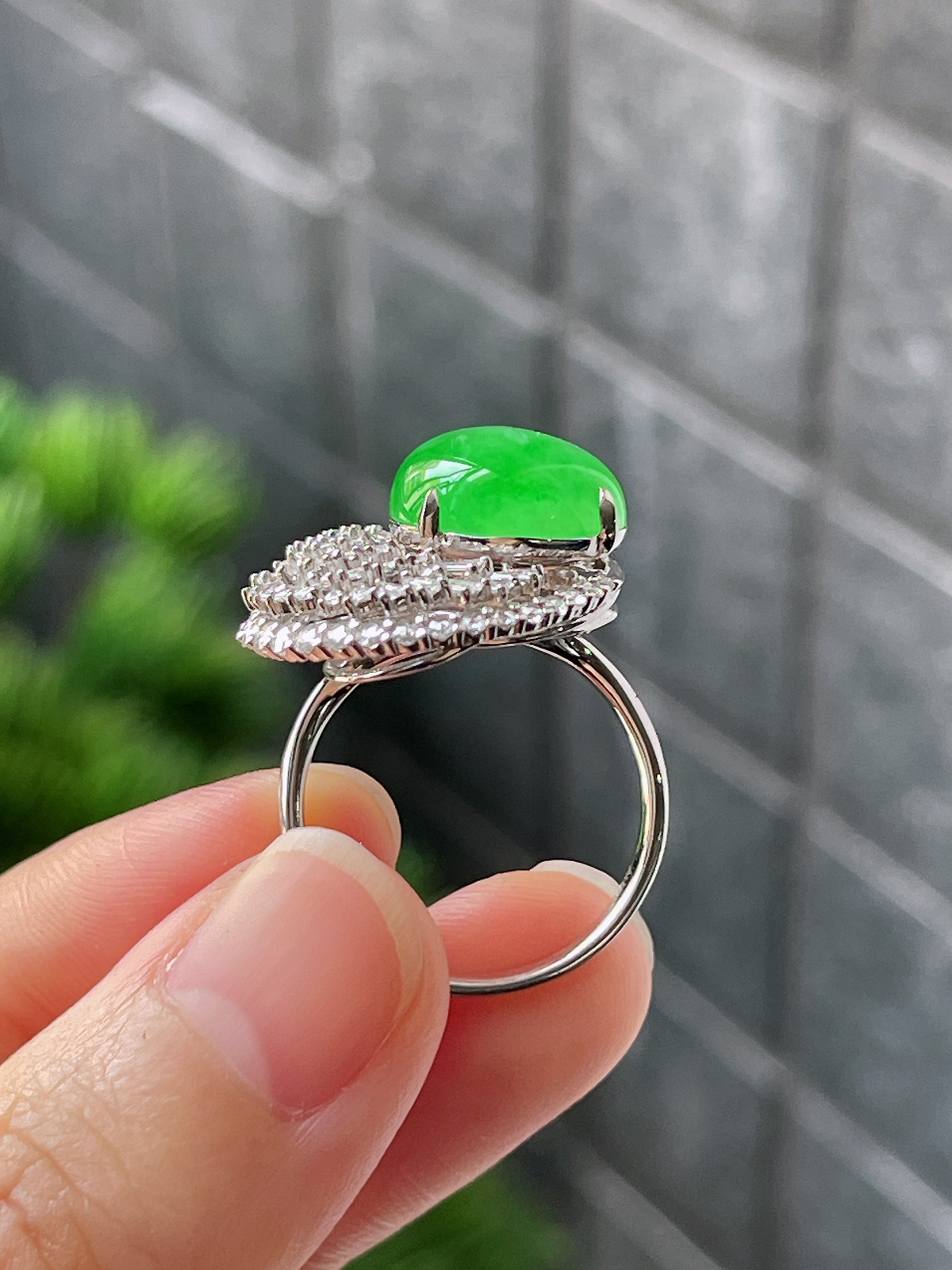 18k翡翠冰糯绿色戒指