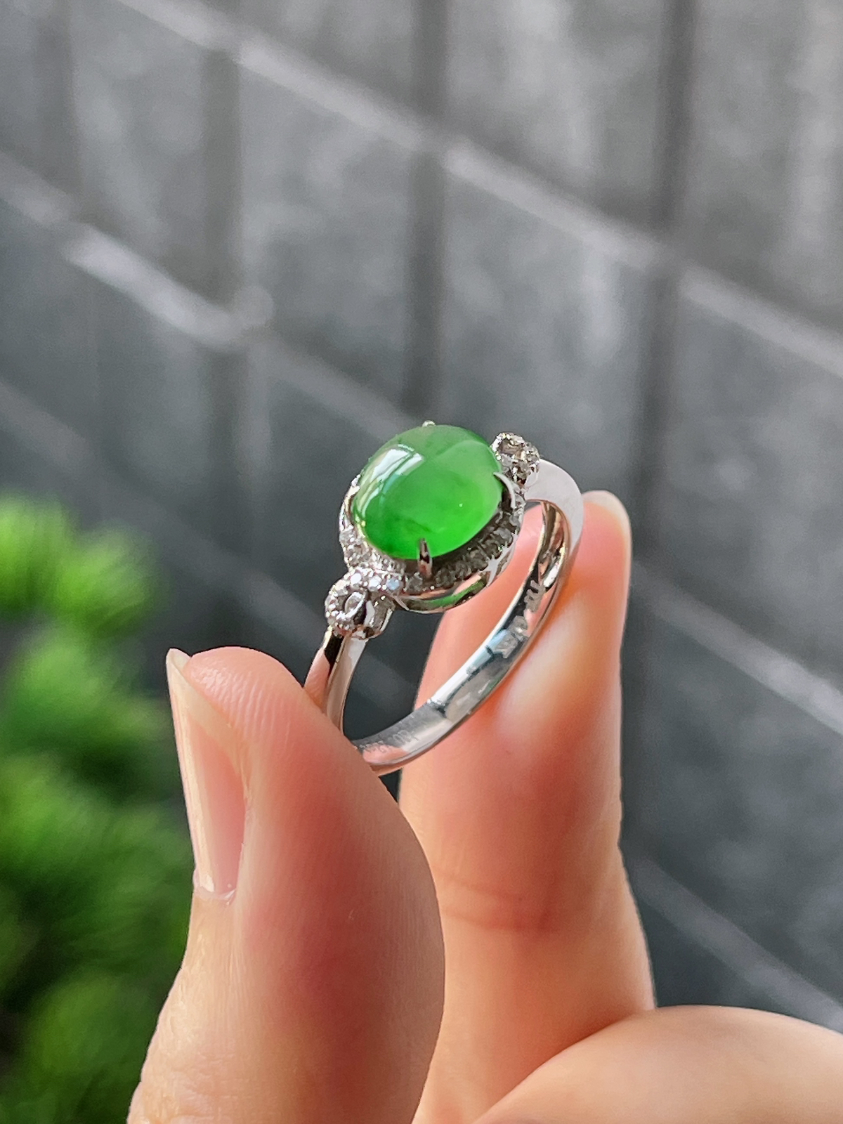 18k翡翠冰糯绿色戒指