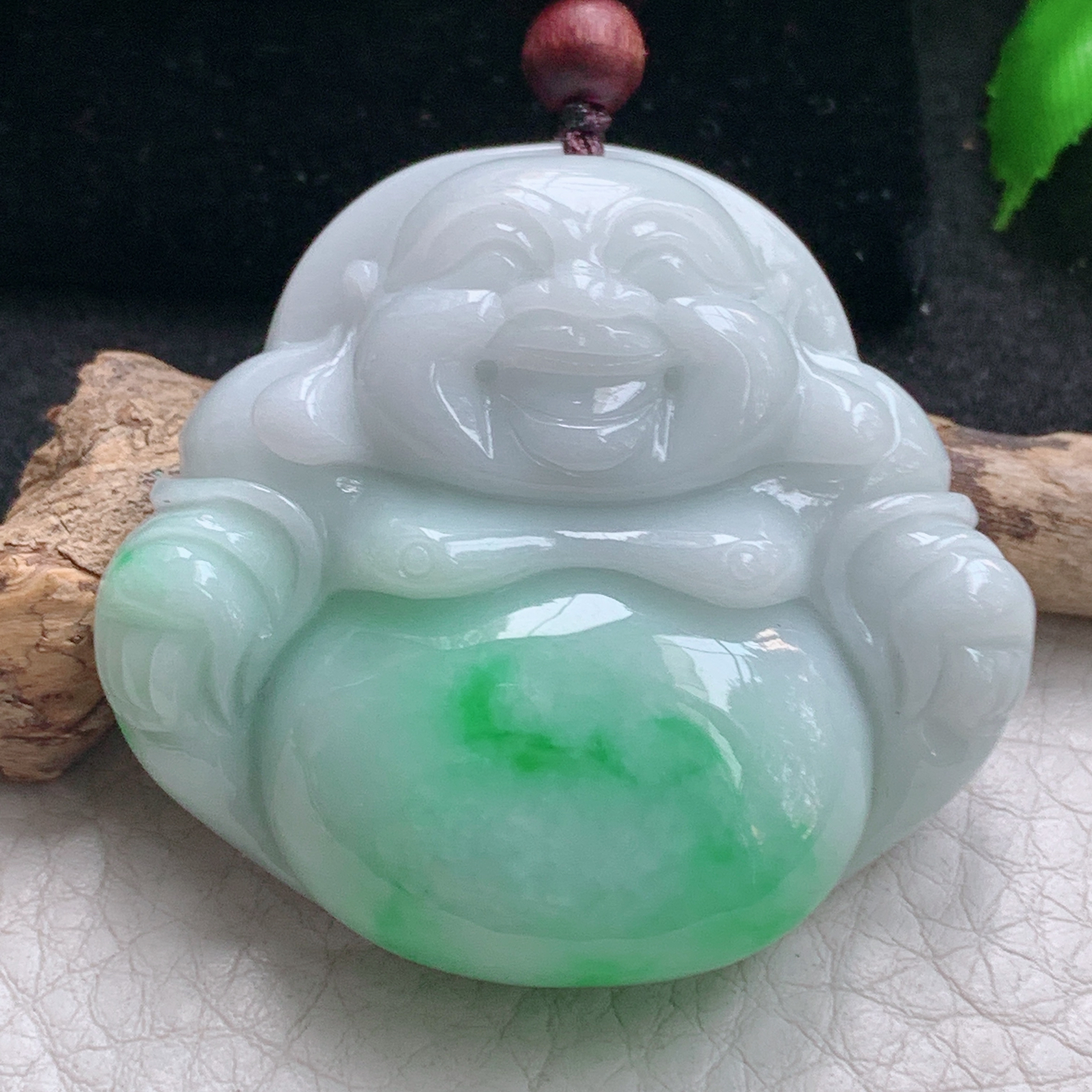 zen实拍44*48.2*13缅甸天然翡翠a货精雕飘阳绿佛公玉项坠 玉挂件