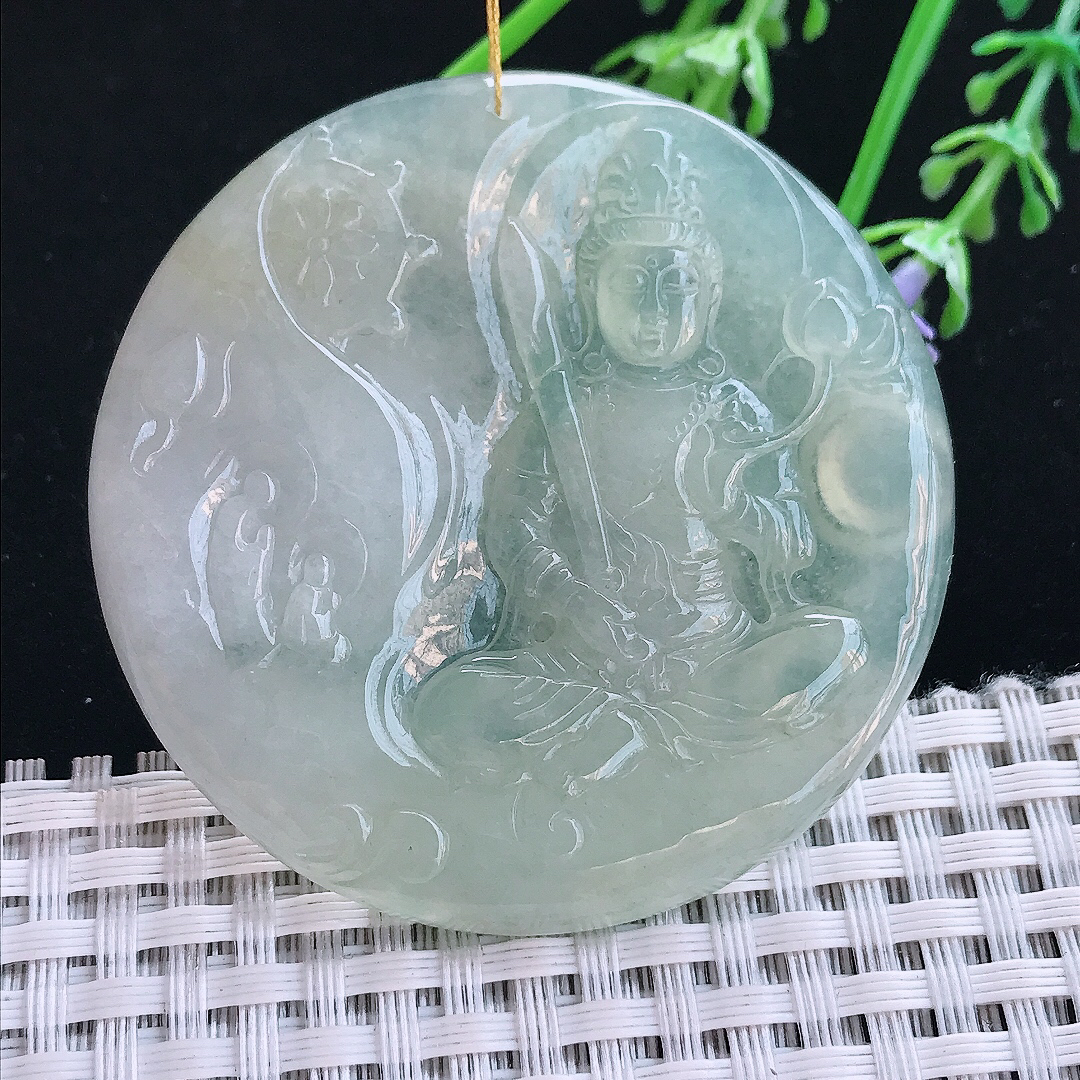 实拍A货翡翠53.6/5.3老坑冰润起胶冰晴虚空藏菩萨吊坠翡翠挂件