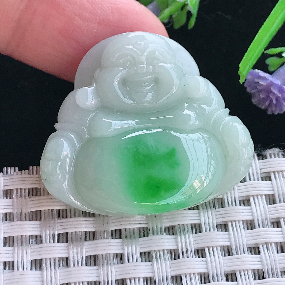 实拍A货翡翠29/33.6/6.8老坑精美飘阳绿佛公吊坠翡翠玉佛挂件