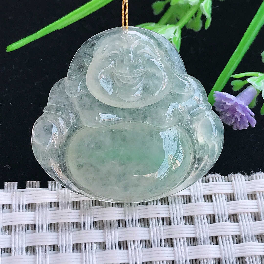 实拍A货翡翠32.6/35.5/5.9老坑冰种起胶冰晴佛公吊坠翡翠挂件