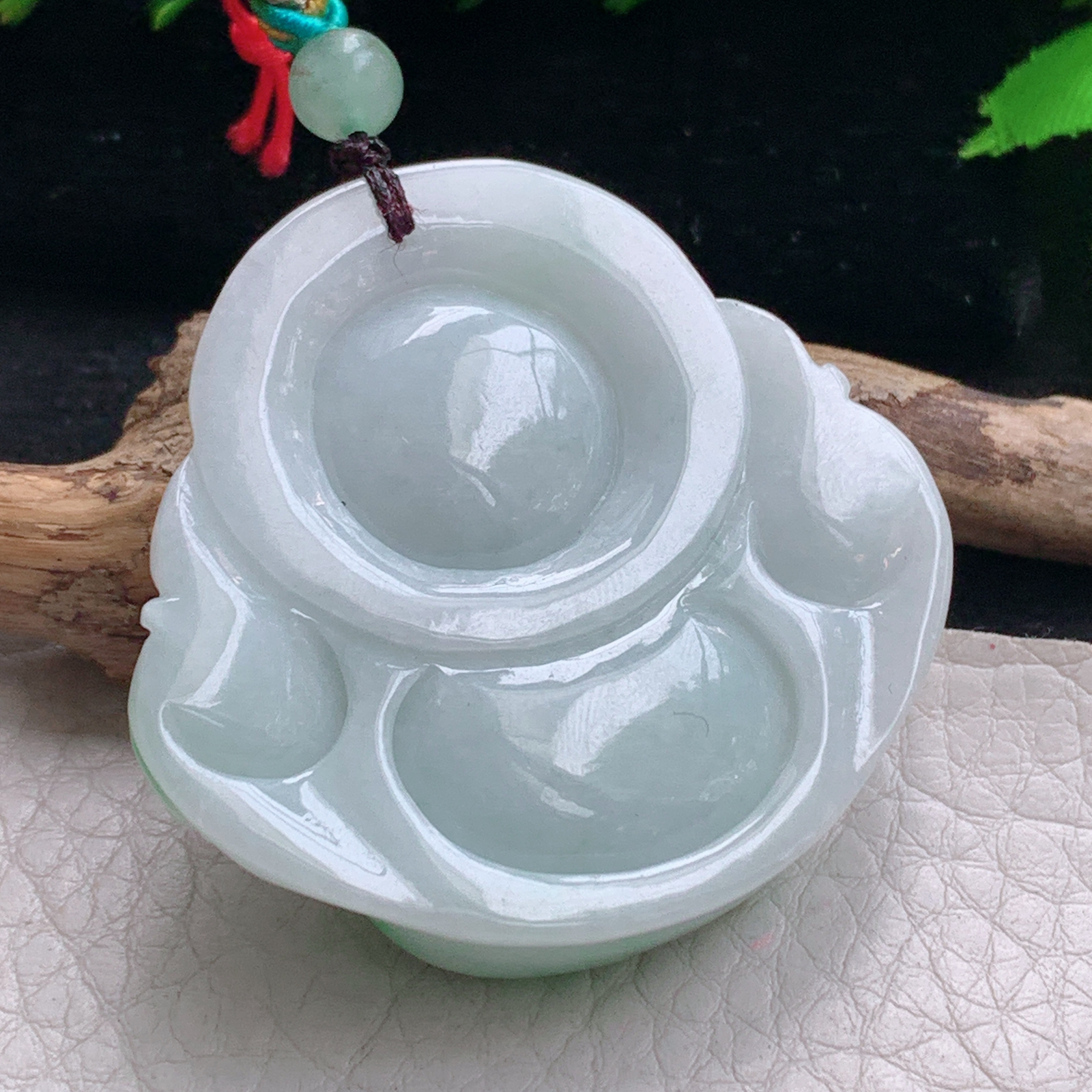 zen实拍46*48*12.5缅甸天然翡翠a货精雕白底青大佛公 弥勒佛玉项坠 玉挂件