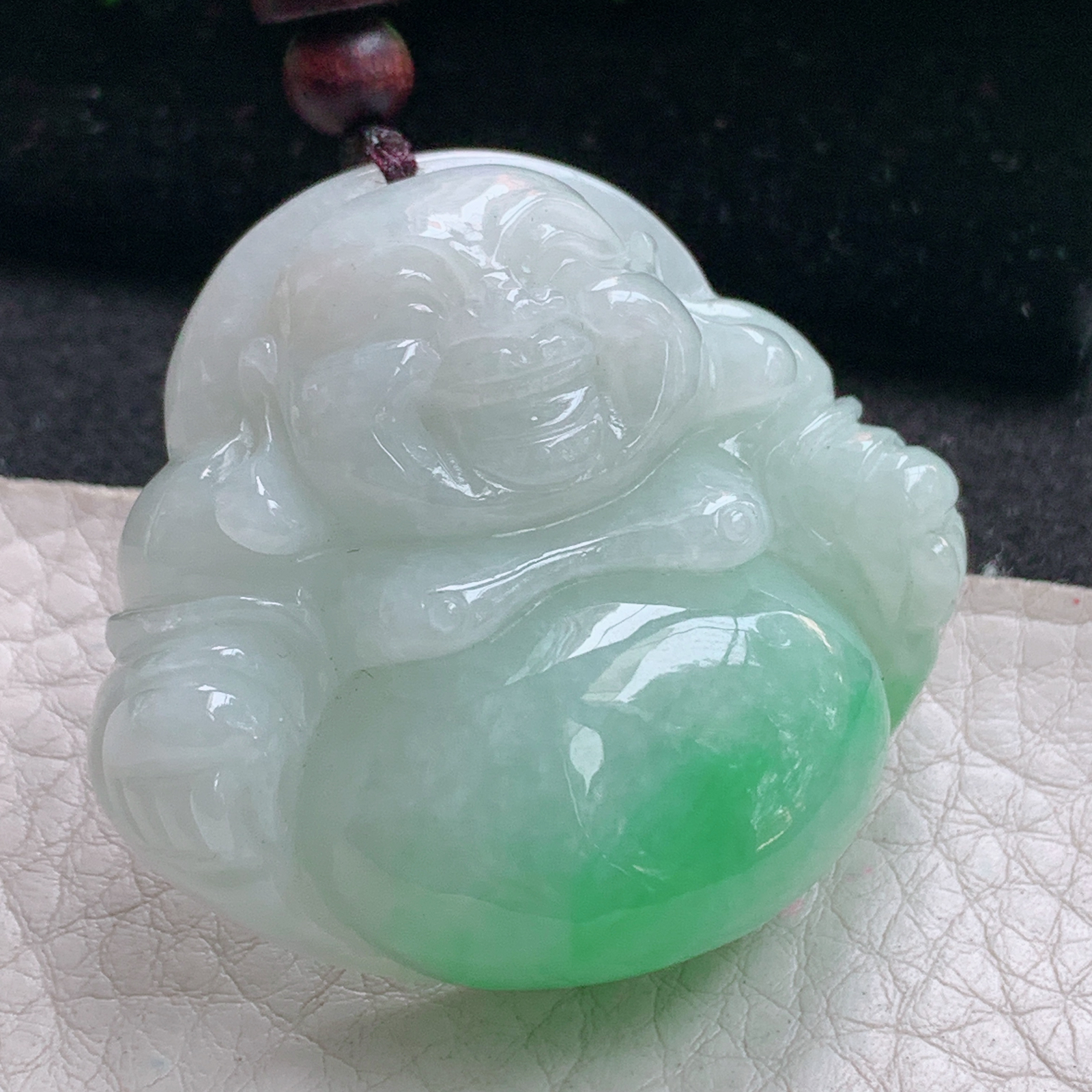 zen实拍40.8*44*13.5缅甸天然翡翠a货精雕清爽飘绿佛公玉项坠 玉挂件