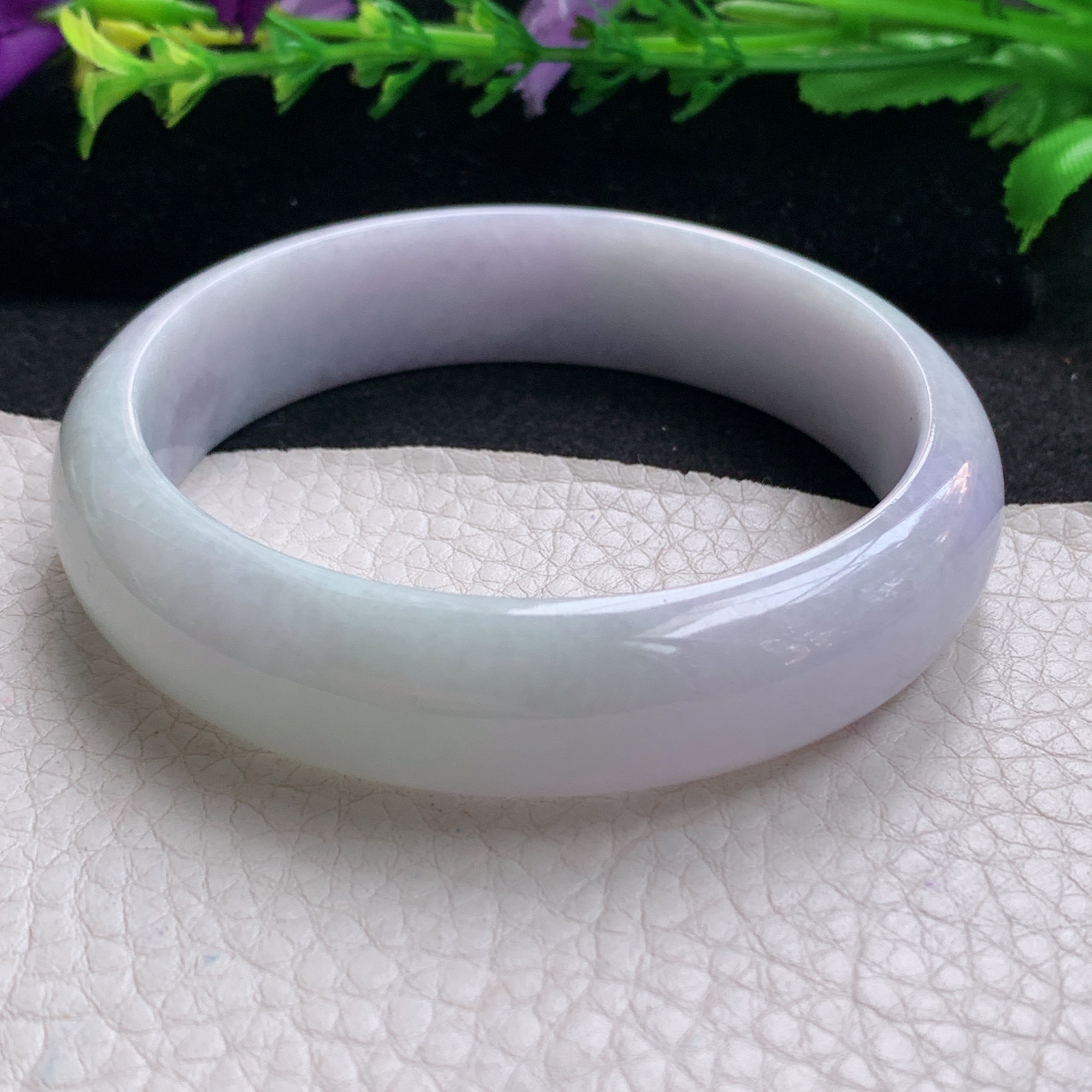 hh大圈口60.8*15.2*7.3轮胎镯 缅甸翡翠a货玉手镯精美淡春蓝彩正圈玉手环