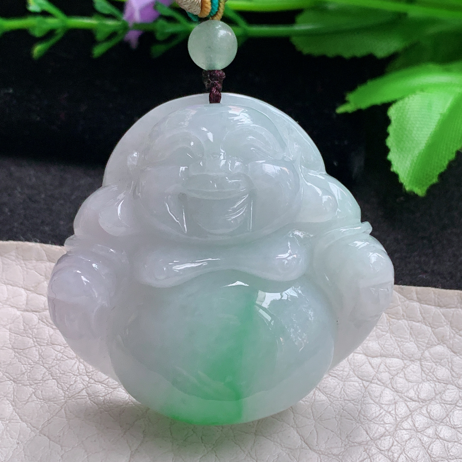 zen实拍43.8*46*13.3缅甸天然翡翠a货精雕清爽佛公玉项坠 玉挂件