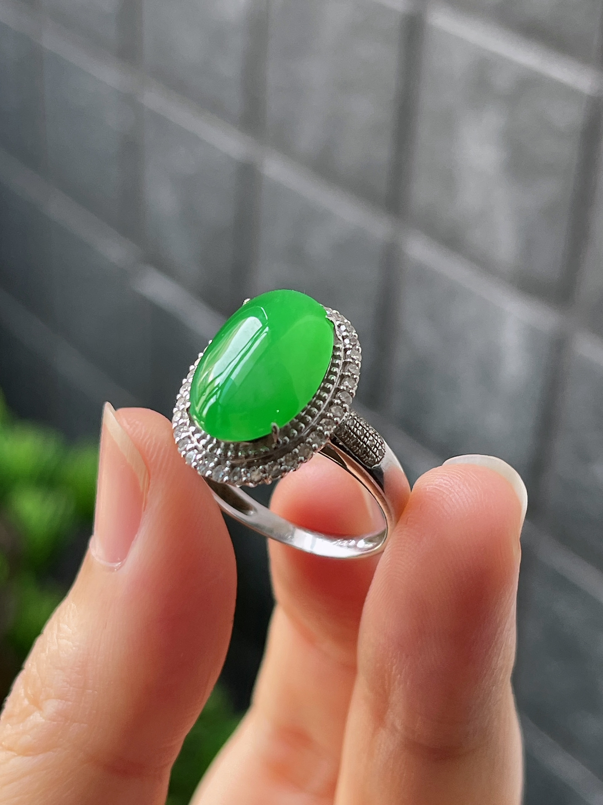 18k翡翠冰阳绿色戒指