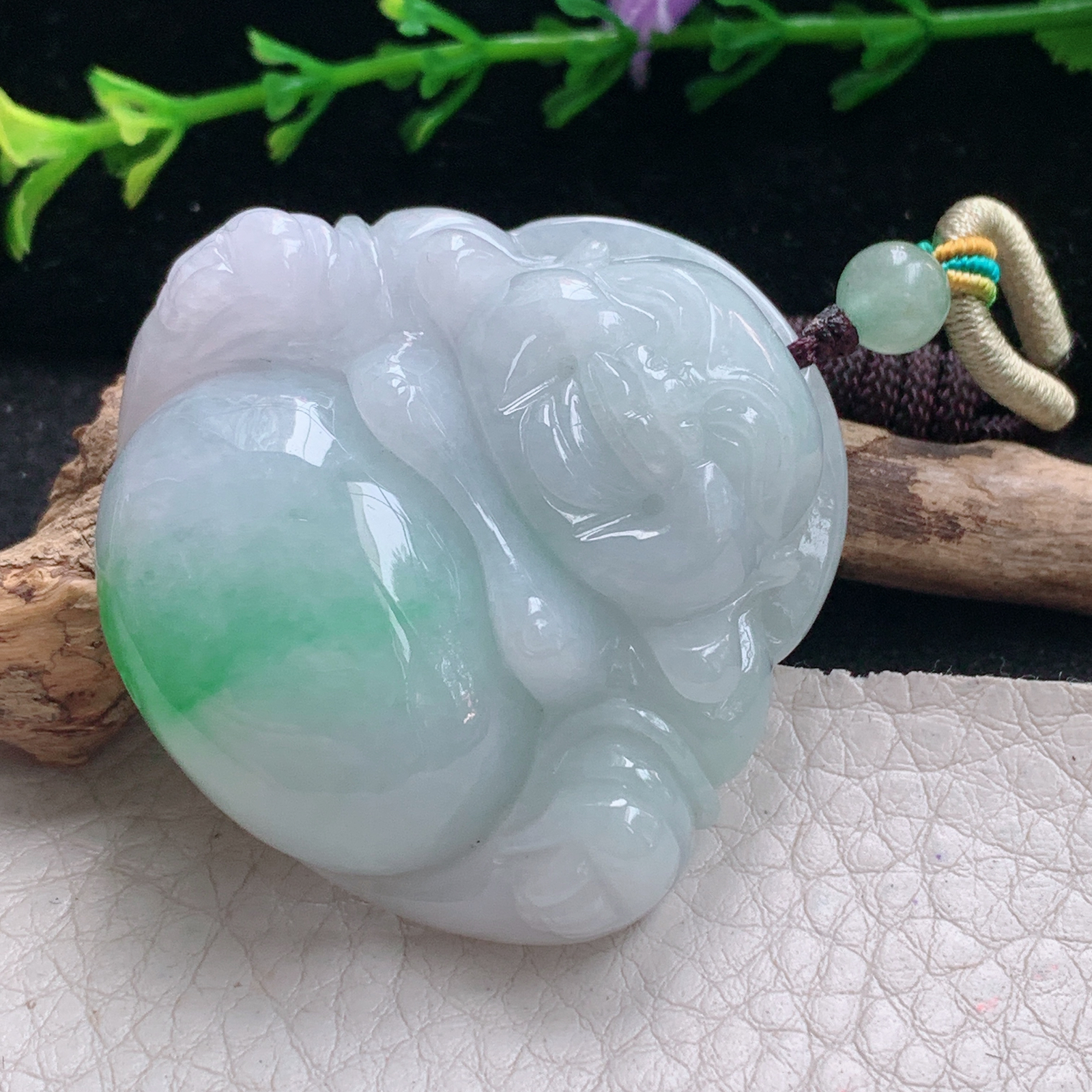 zen实拍43.8*46*13.3缅甸天然翡翠a货精雕清爽佛公玉项坠 玉挂件