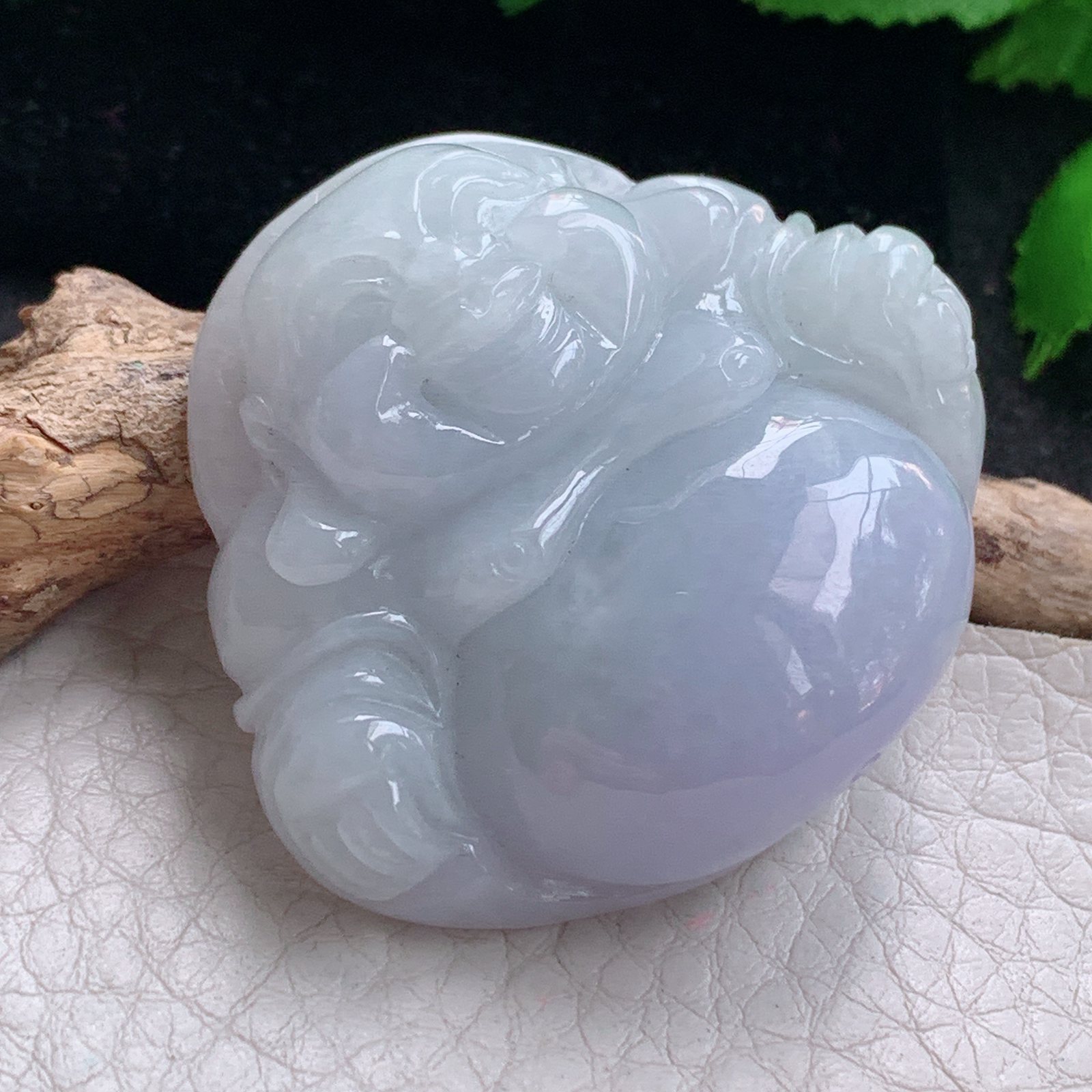 zen实拍41.5*46*12.5缅甸天然翡翠a货精雕清爽紫罗兰佛公玉项坠 玉挂件