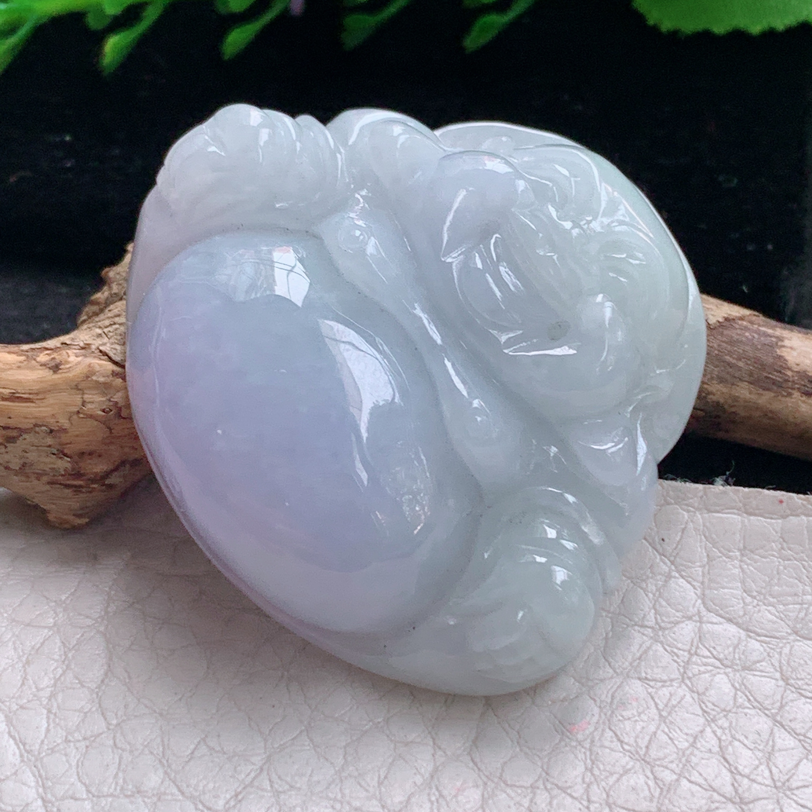 zen实拍41.5*46*12.5缅甸天然翡翠a货精雕清爽紫罗兰佛公玉项坠 玉挂件