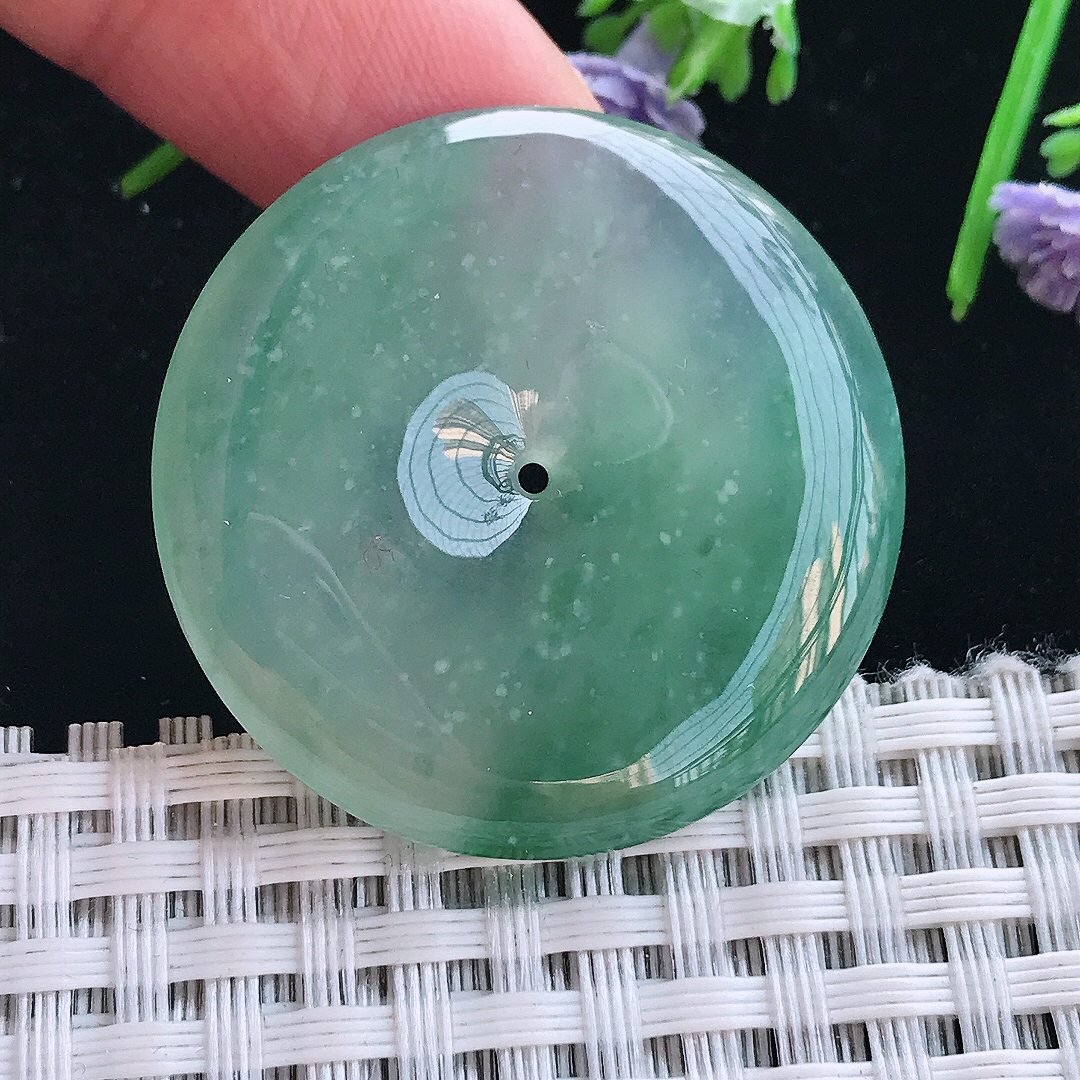 实拍A货翡翠34.3/6.1老坑冰胶果冻冰飘花平安扣吊坠翡翠挂件