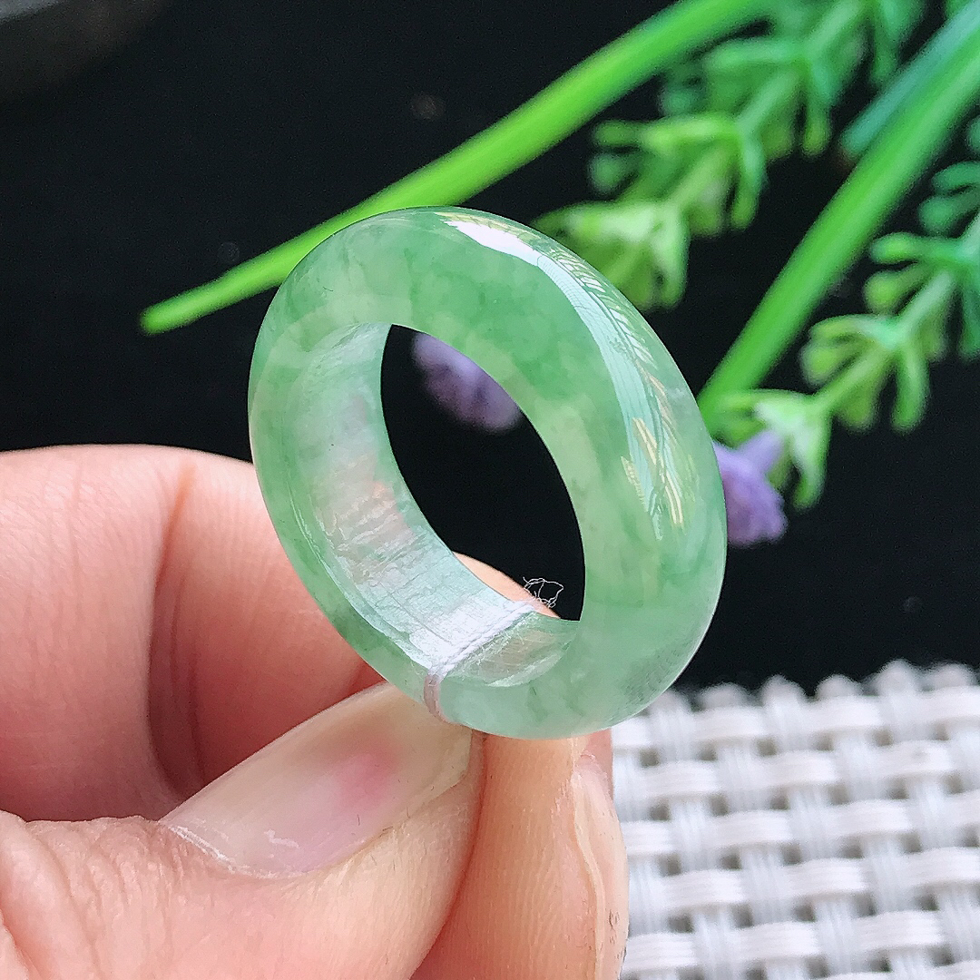 实拍A货翡翠18/7.6/4.2老坑冰透起胶冰晴绿指环戒指男女玉戒