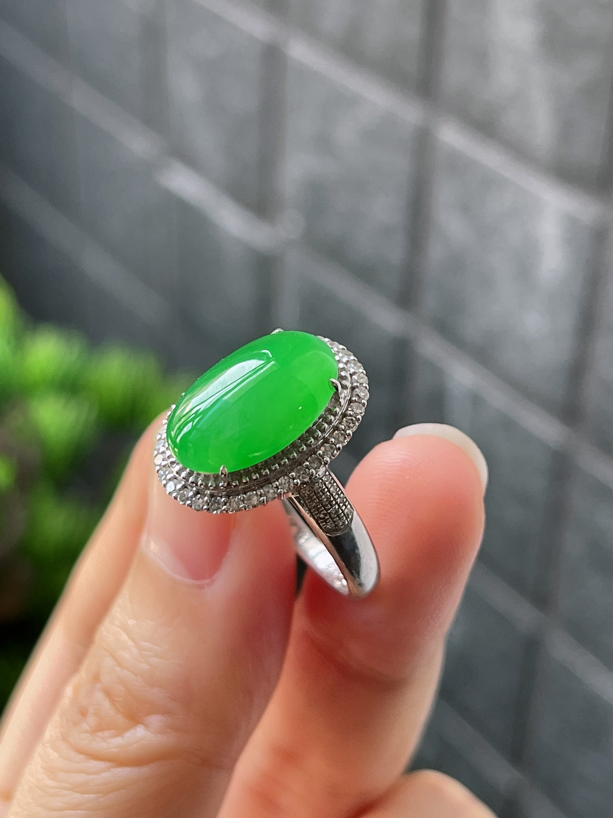 18k翡翠冰阳绿色戒指