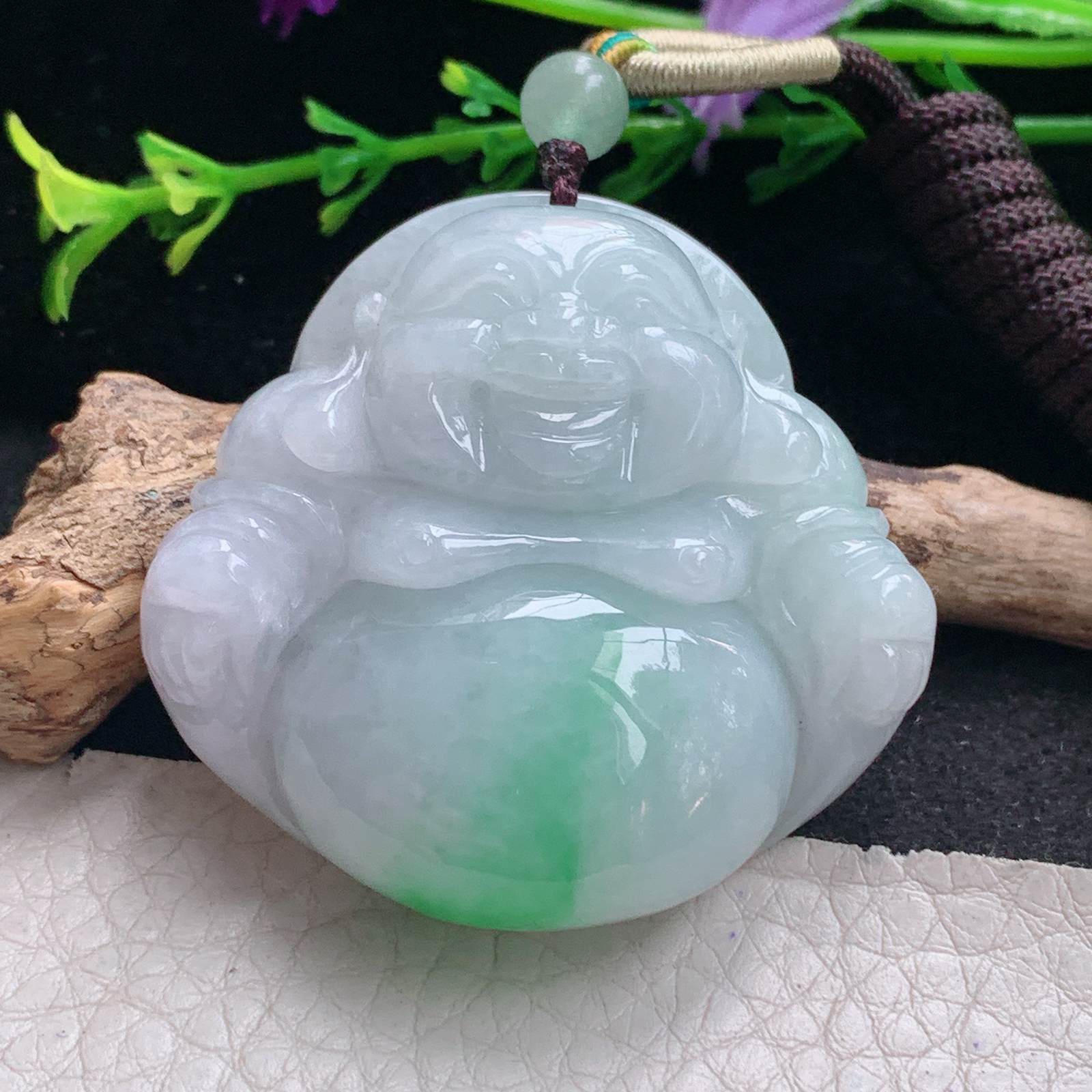 zen实拍43.8*46*13.3缅甸天然翡翠a货精雕清爽佛公玉项坠 玉挂件