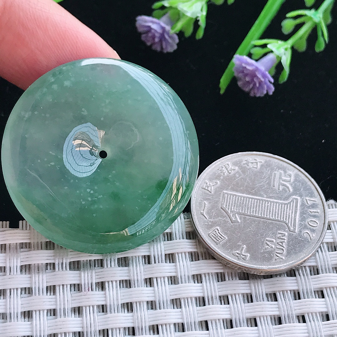 实拍A货翡翠34.3/6.1老坑冰胶果冻冰飘花平安扣吊坠翡翠挂件