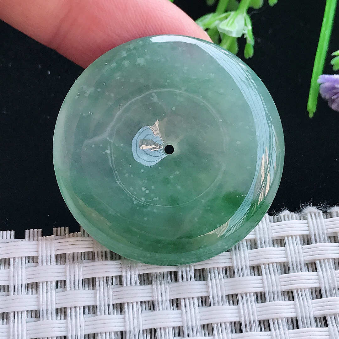 实拍A货翡翠34.3/6.1老坑冰胶果冻冰飘花平安扣吊坠翡翠挂件