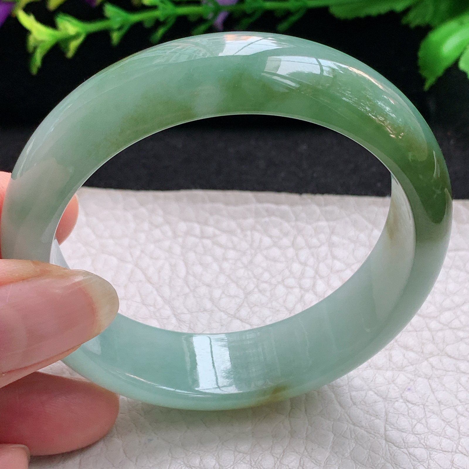 hh实拍55.5*16*7.5轮胎镯 缅甸翡翠a货玉手镯精美冰胶双彩正圈玉手环