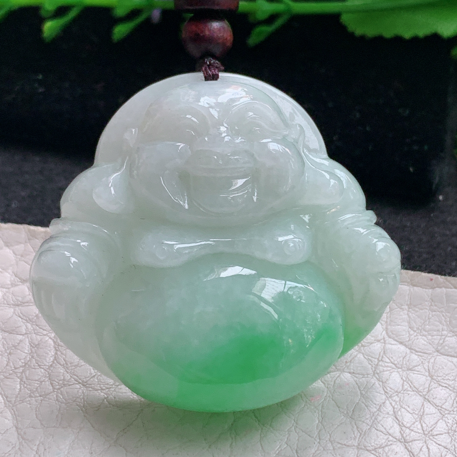 zen实拍40.8*44*13.5缅甸天然翡翠a货精雕清爽飘绿佛公玉项坠 玉挂件