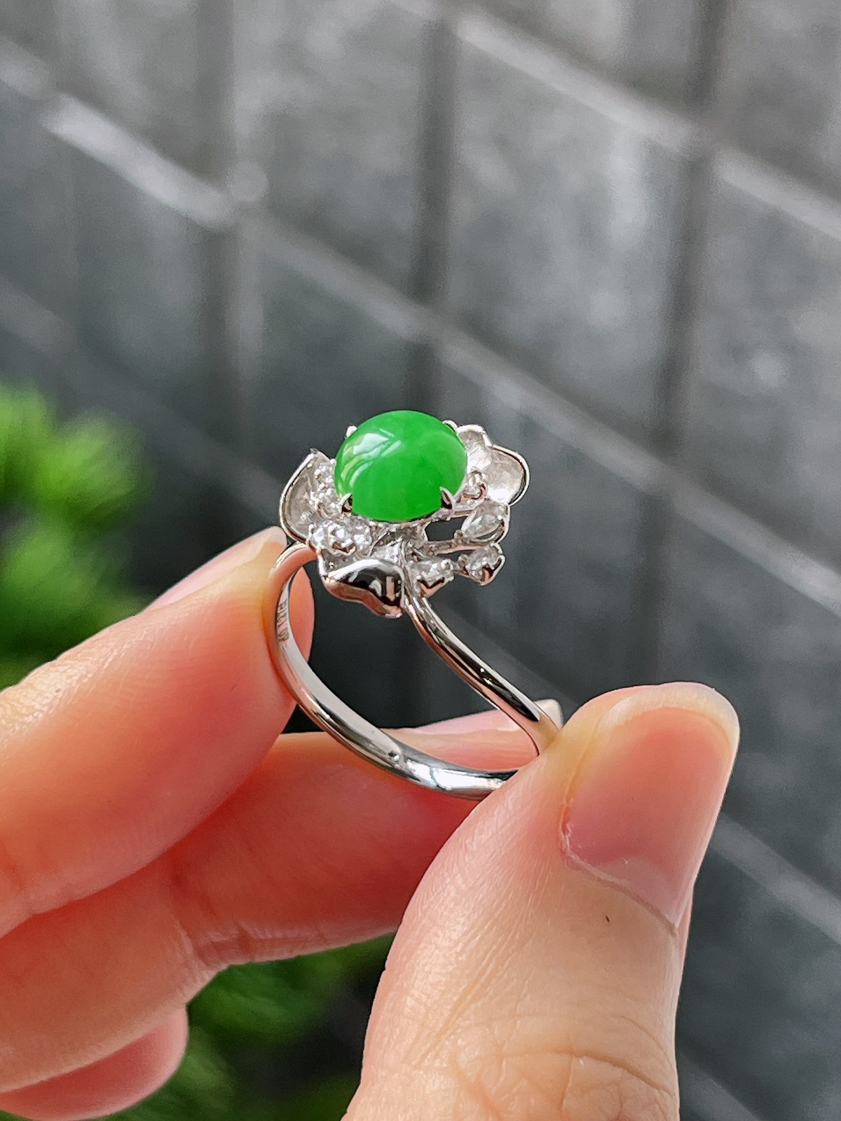 18k翡翠冰糯绿色花朵特色戒指