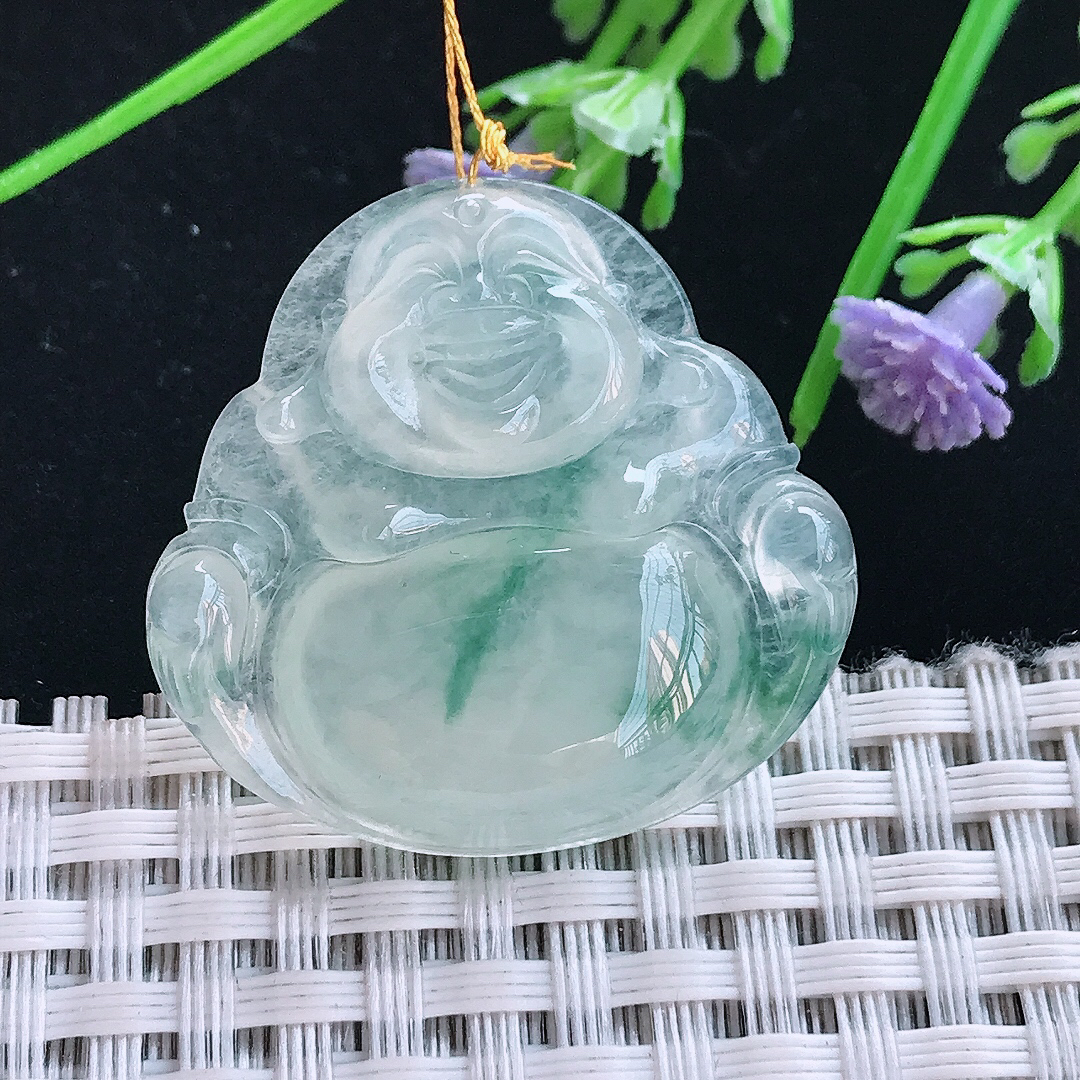 实拍A货翡翠31/32.6/6老坑冰种冰飘花佛公吊坠翡翠挂件