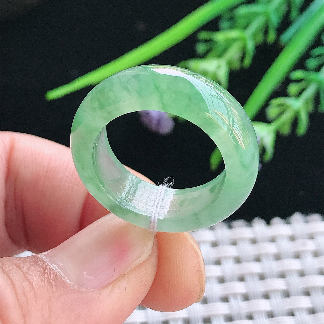 实拍A货翡翠18/7.6/4.2老坑冰透起胶冰晴绿指环戒指男女玉戒