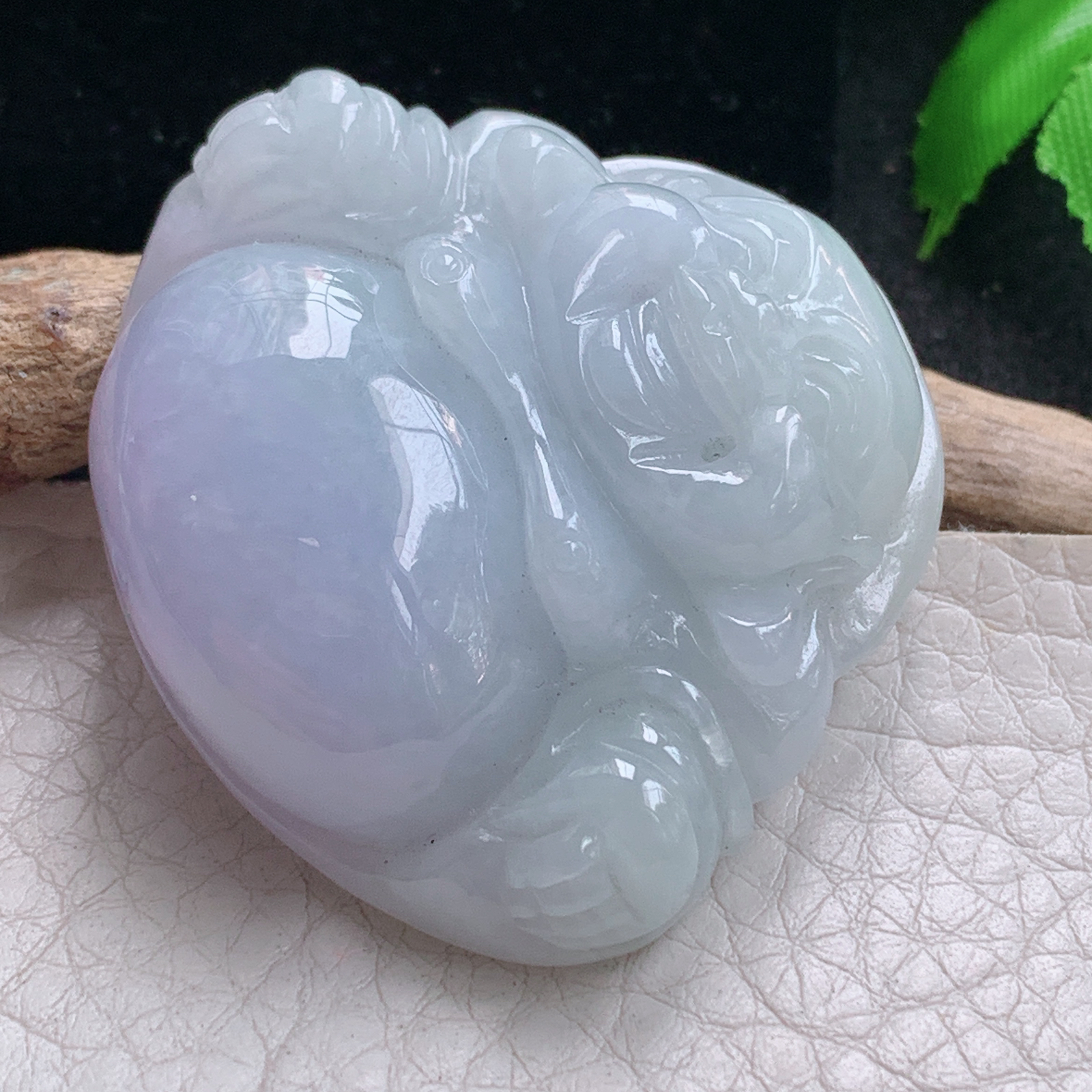 zen实拍41.5*46*12.5缅甸天然翡翠a货精雕清爽紫罗兰佛公玉项坠 玉挂件