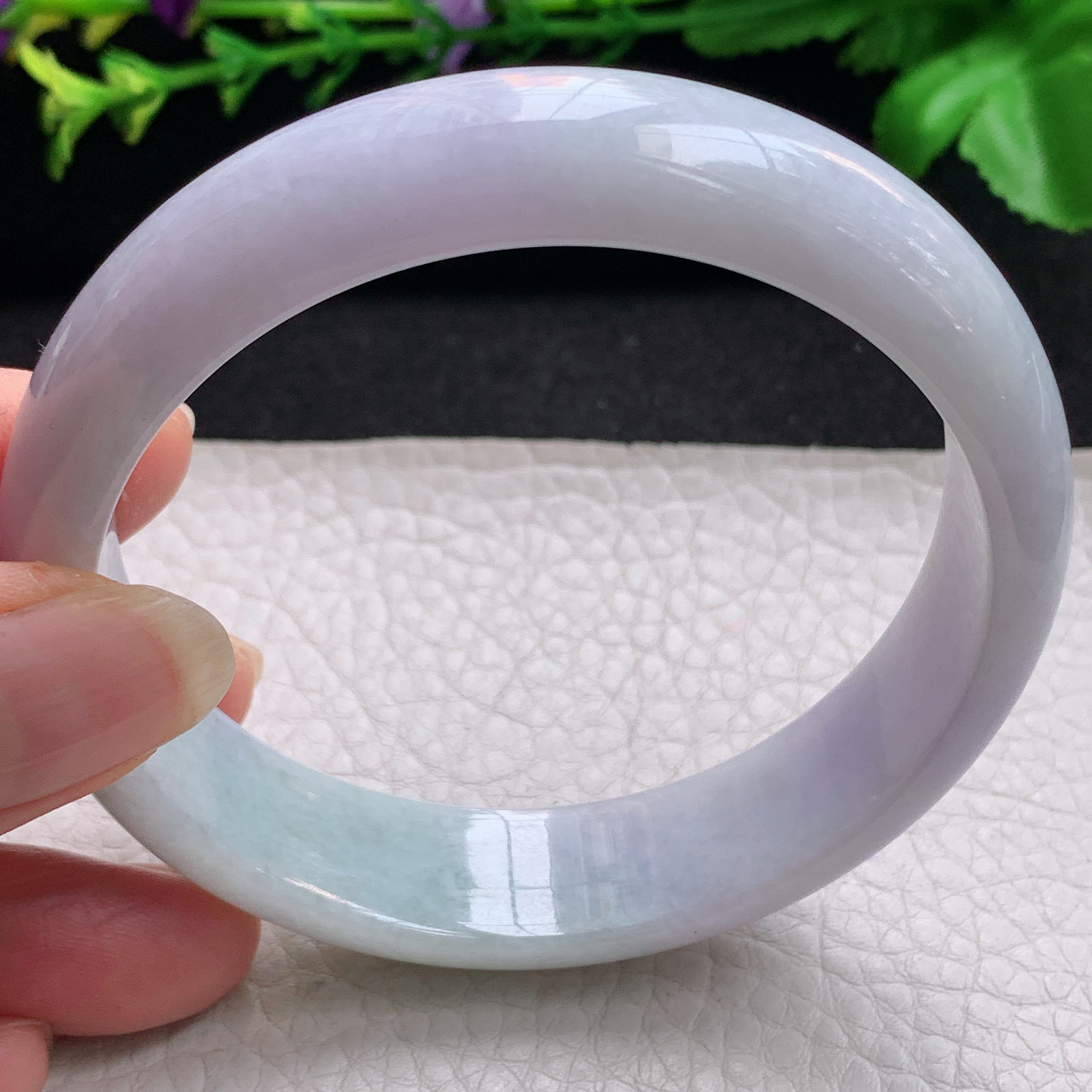 hh大圈口60.8*15.2*7.3轮胎镯 缅甸翡翠a货玉手镯精美淡春蓝彩正圈玉手环