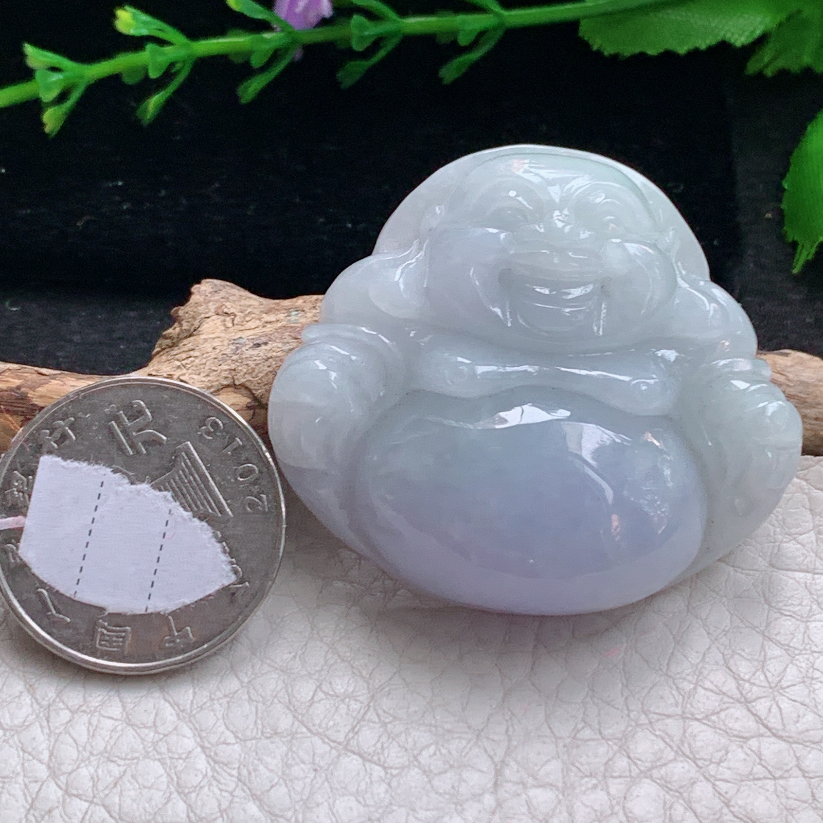 zen实拍41.5*46*12.5缅甸天然翡翠a货精雕清爽紫罗兰佛公玉项坠 玉挂件